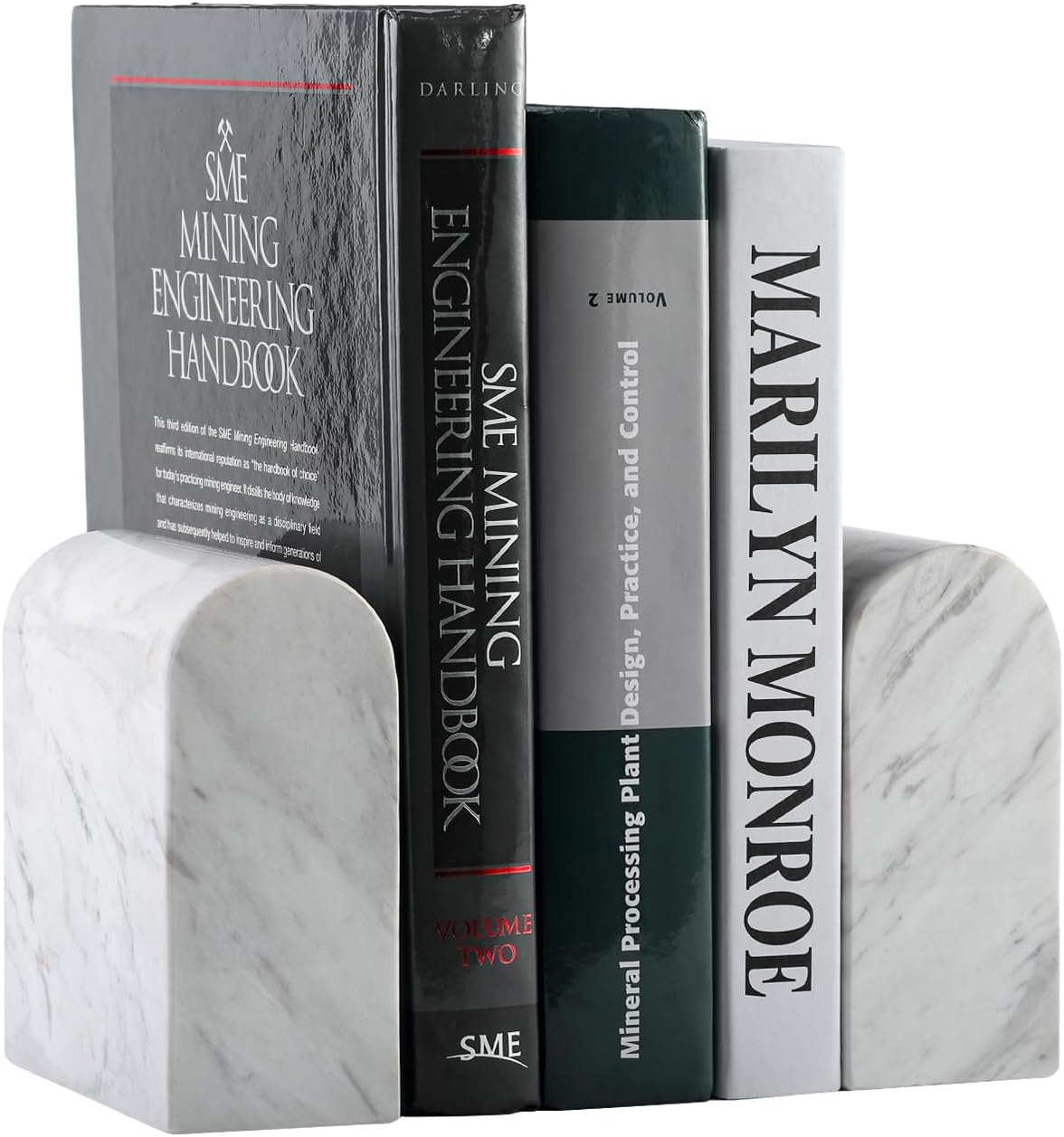Koville Natural Italian Marble Bookends for Shelves, Book Ends for Heavy Books, 13LBS Ultra Heavy Duty Book Holders, Triumphal Arch Bookends Office Bookshelf Decor for CDs/Video Games(Bianco Carrara)