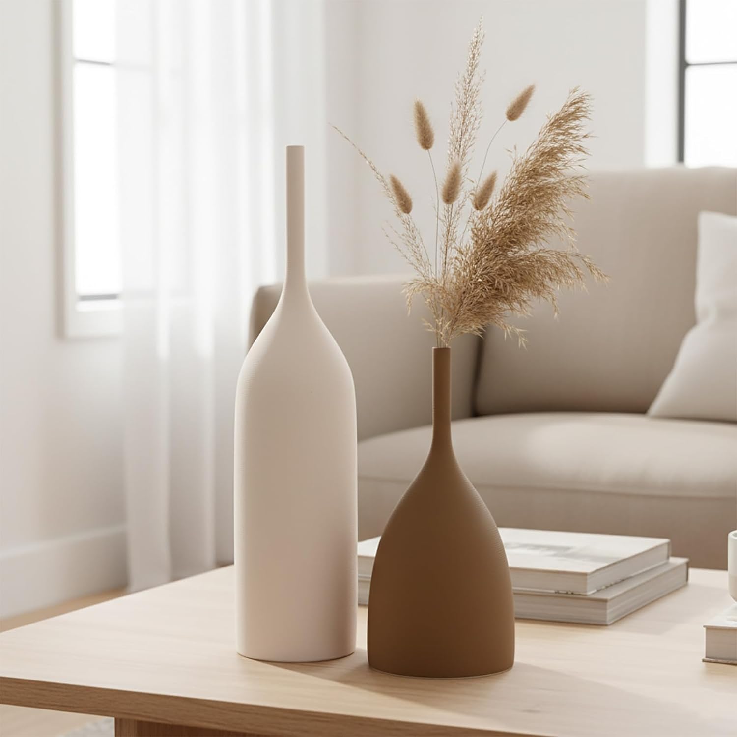 White Ceramic Vase Set of 3, Modern Boho Vases for Centerpiece Decor, Matte Minimalist Decorative White Vases Home Decor, for Living Room, Bookshelf, and Entryway Table Decor