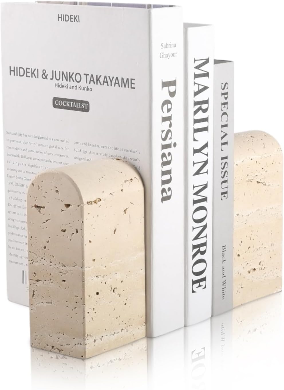 Koville Natural Italian Marble Bookends for Shelves, Book Ends for Heavy Books, 13LBS Ultra Heavy Duty Book Holders, Triumphal Arch Bookends Office Bookshelf Decor for CDs/Video Games(Bianco Carrara)