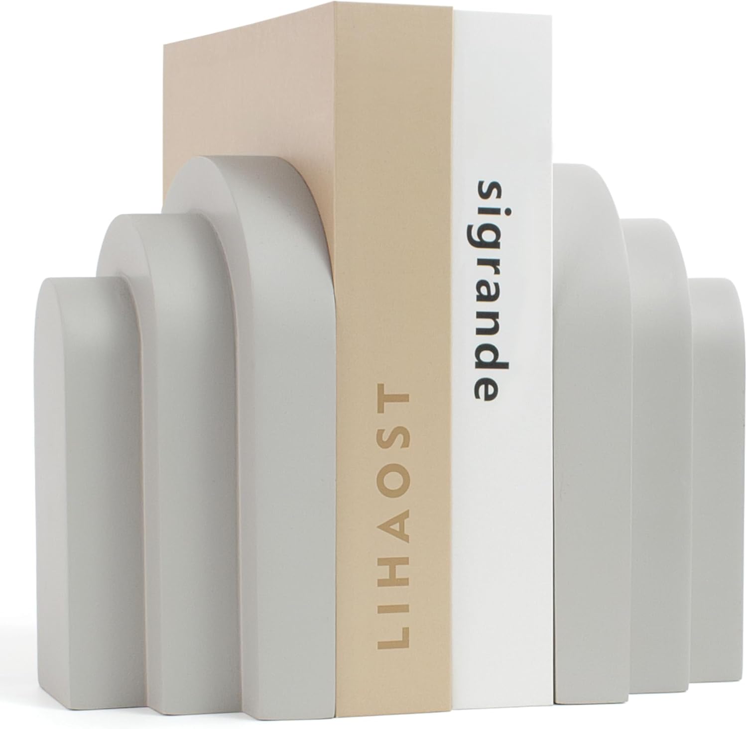 Heavy Duty Bookends for Shelves, 6.6 LBS Heavy Book Ends for Heavy Books, Decorative Modern Bookends with Faux Sandstone Look, Layered Arch Book Stopper for Bookshelf Holder Set of 2, Beige