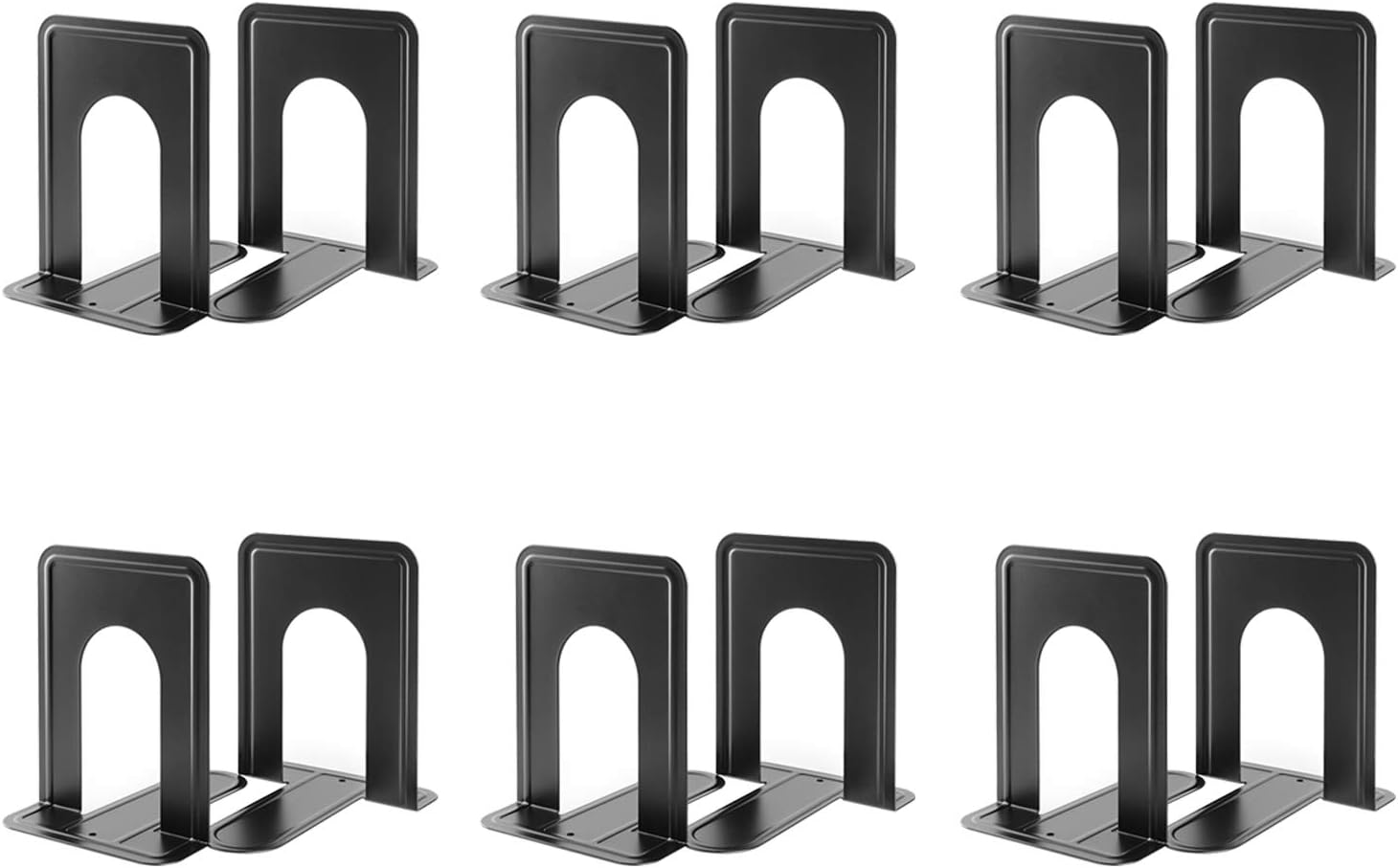 MaxGear Book Ends Universal Premium Bookends for Shelves, Non-Skid Bookend, Heavy Duty Metal Book Stopper for Books/Movies/CDs/Video Games, 6 x 4.6 x 6 in, Black,8 Pairs/16 Pieces, Large