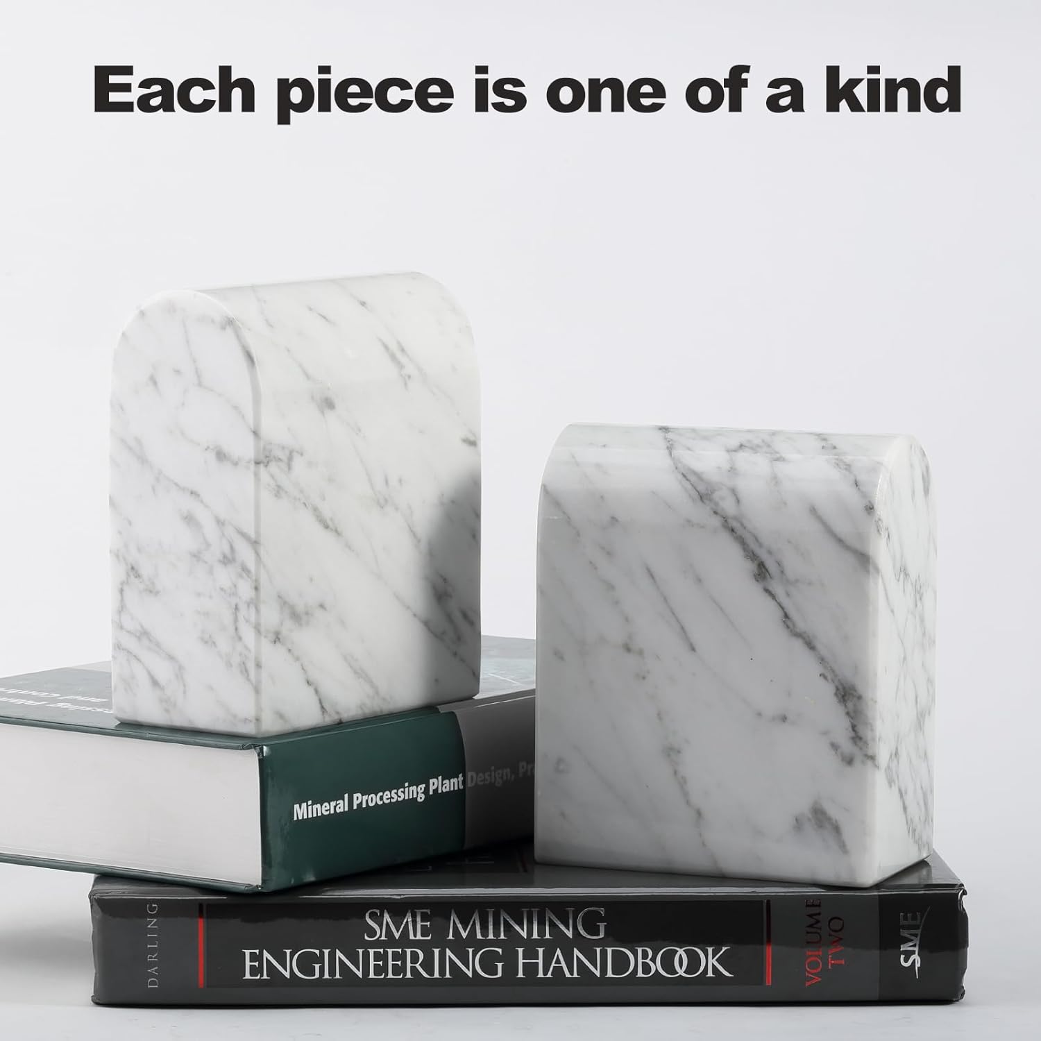 Koville Natural Italian Marble Bookends for Shelves, Book Ends for Heavy Books, 13LBS Ultra Heavy Duty Book Holders, Triumphal Arch Bookends Office Bookshelf Decor for CDs/Video Games(Bianco Carrara)