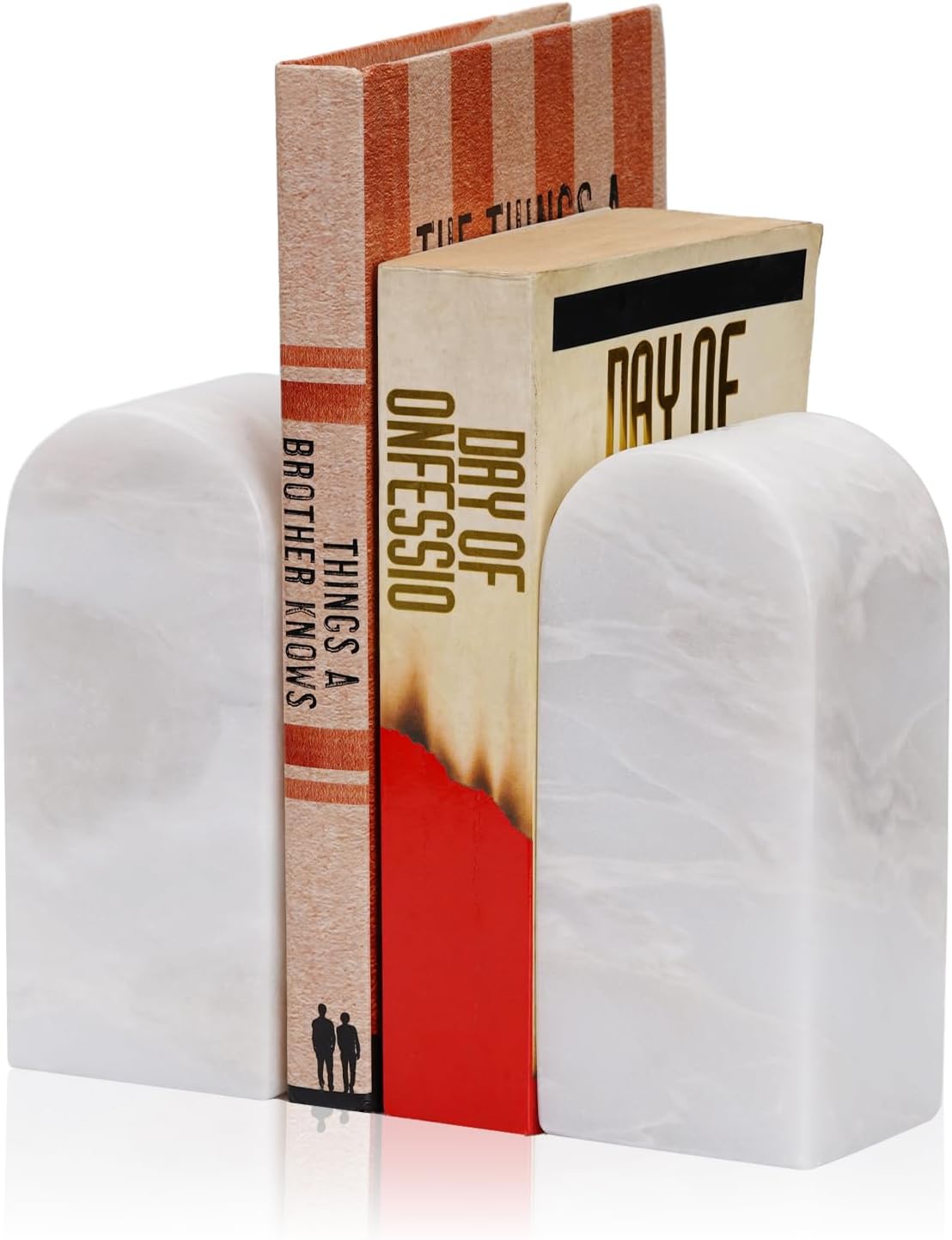 Koville Natural Italian Marble Bookends for Shelves, Book Ends for Heavy Books, 13LBS Ultra Heavy Duty Book Holders, Triumphal Arch Bookends Office Bookshelf Decor for CDs/Video Games(Bianco Carrara)