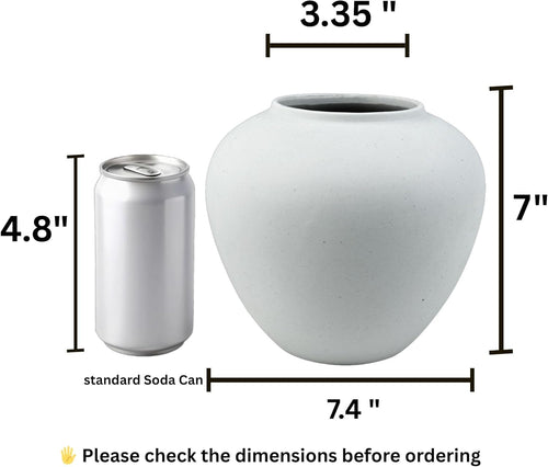 Ceramic Vase, White Color, Modern Minimalist Textured Vase for Home Decor, Bookshelf & Coffee Table Decor (White, 7" (18cm))