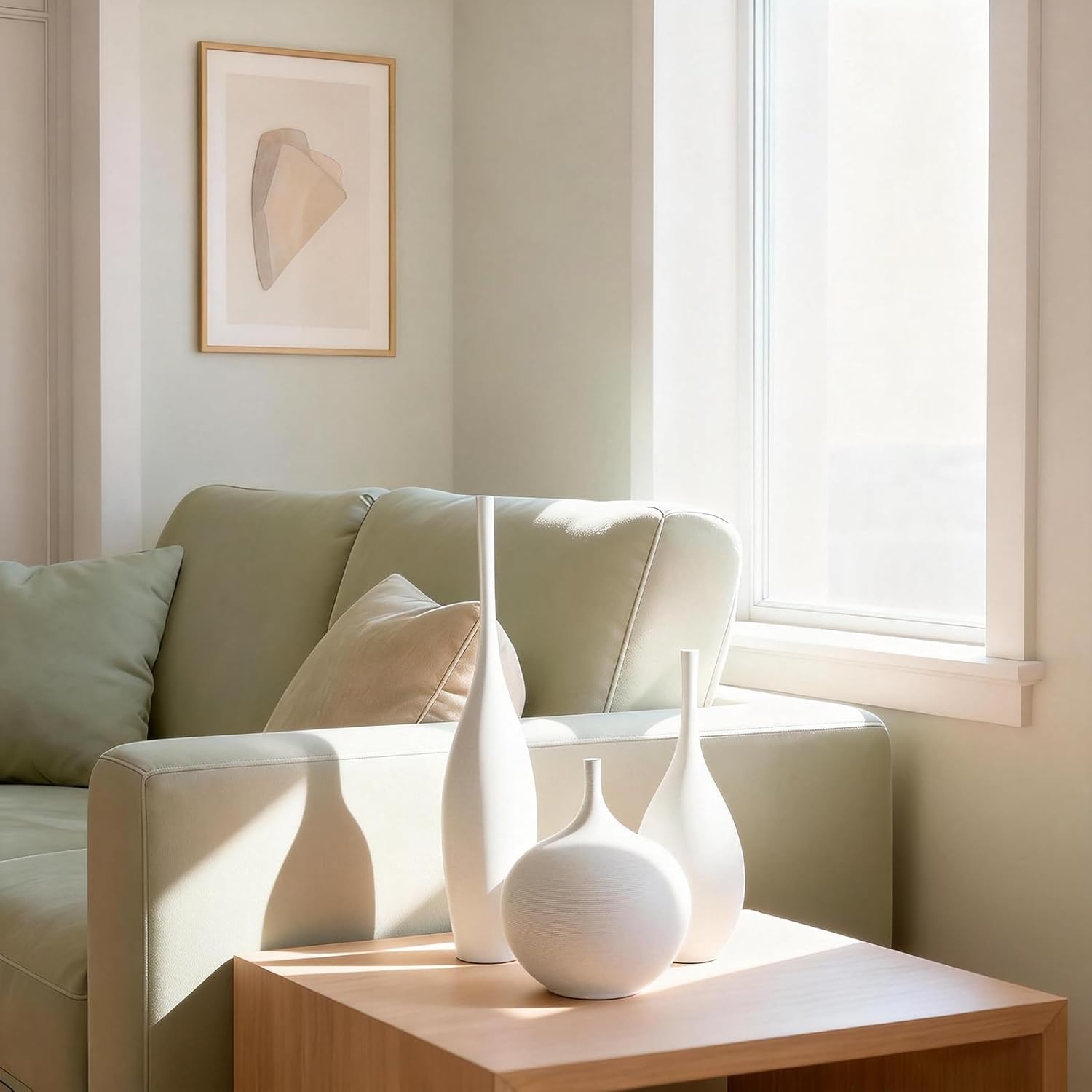 White Ceramic Vase Modern Boho Wabi-Sabi Flower Vase Set of 3 Decorative Aesthetic Vases for Centerpieces Pampas Matte Minimalist Vases for Living Room Table Shelf Home Decor Gift