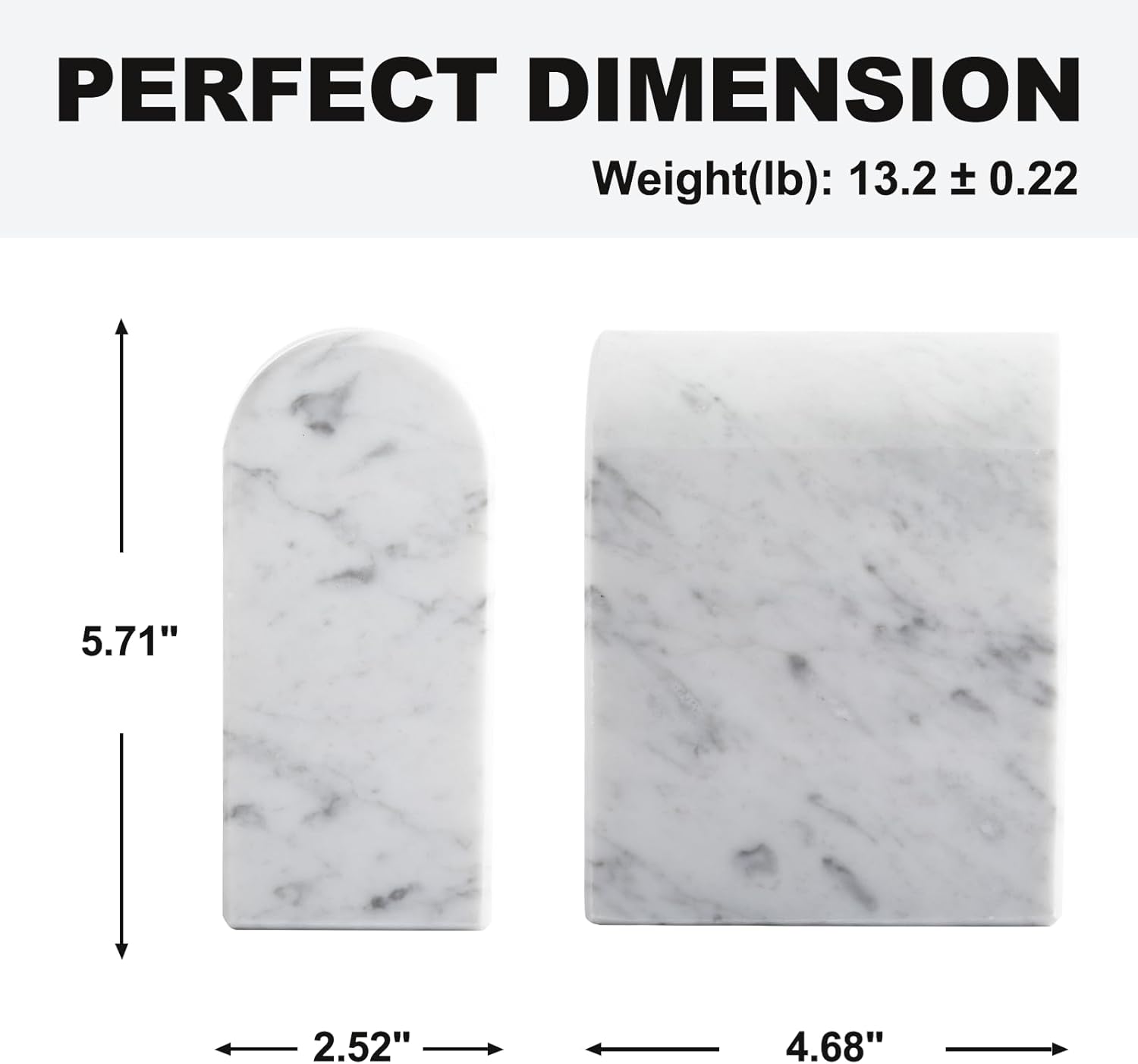 Koville Natural Italian Marble Bookends for Shelves, Book Ends for Heavy Books, 13LBS Ultra Heavy Duty Book Holders, Triumphal Arch Bookends Office Bookshelf Decor for CDs/Video Games(Bianco Carrara)