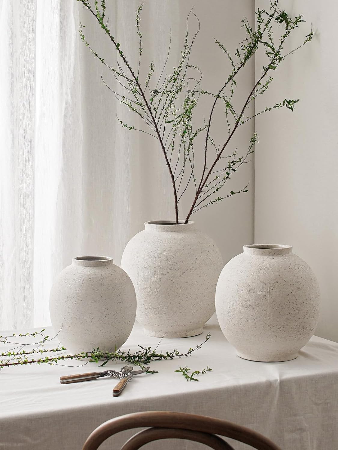 Large White Ceramic Vase - 9.8 Inch Rustic Farmhouse Vase for Home Decor, Minimalist Tall Vases for Living Room, Table, Bathroom, Holiday & Weddings (Sandstone White)