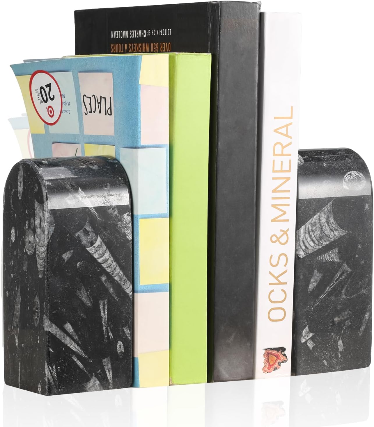 Koville Natural Italian Marble Bookends for Shelves, Book Ends for Heavy Books, 13LBS Ultra Heavy Duty Book Holders, Triumphal Arch Bookends Office Bookshelf Decor for CDs/Video Games(Bianco Carrara)