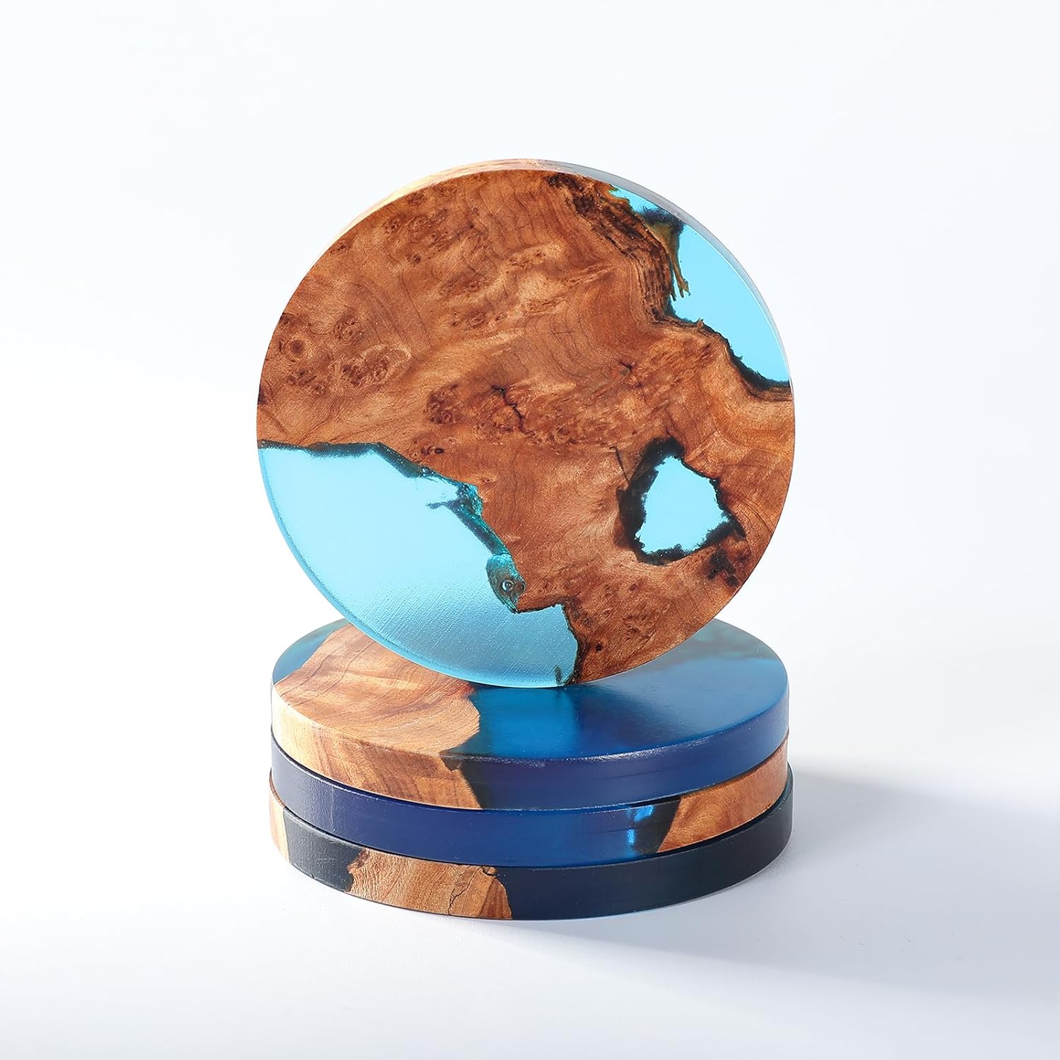 Drink Coaster Set, Wooden Coasters, Resin Coaster for Coffee Table, Tabletop Decorative Artwork, Unique, Handmade & Aesthetically Pleasing for Home, Office, Bar Decor,Coasters Set of 6 with Holder(6)