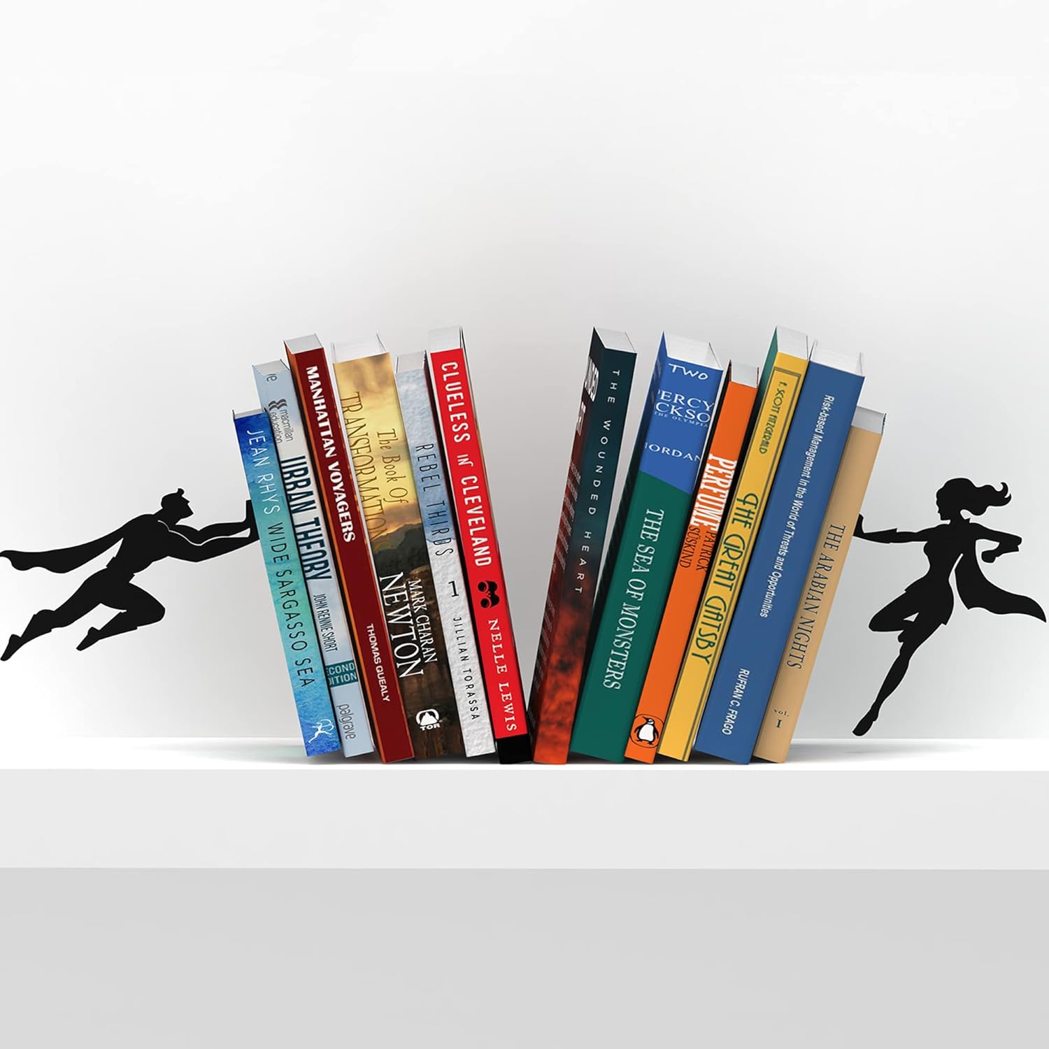 Artori Design Book Ends to Hold Books Heavy Duty Hidden Metal Bookends for Shelves Bookend Book Holder for Home Decorative Gift for Book End Lovers and Home Décor (Supergal+Book&Hero)