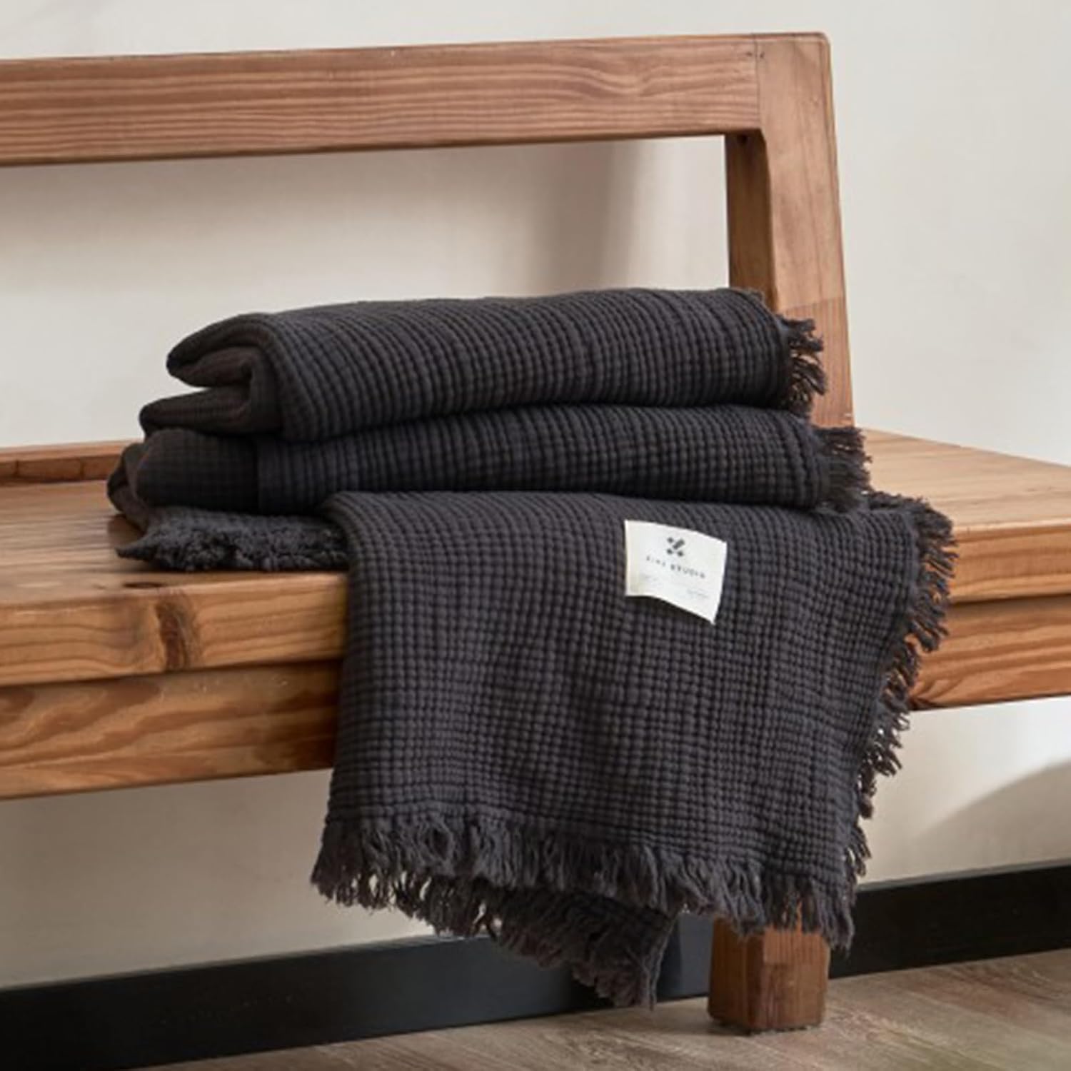 MorroMorn 100% Cotton Queen Size Bed Blanket 80"x90" Muslin Blanket with Fringes, 4-Layer Gauze Blankets for Adult, Boho Bedding Breathable Lightweight Ultra-Soft for All Seasons, Linen Beige