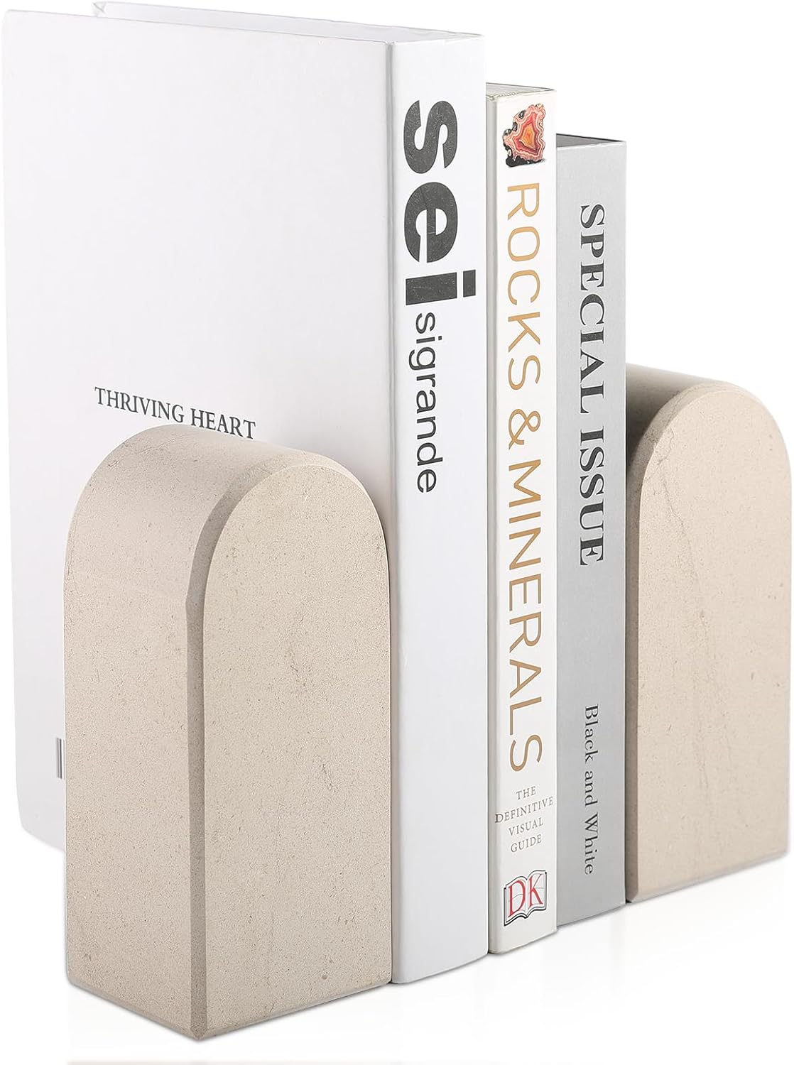 Koville Natural Italian Marble Bookends for Shelves, Book Ends for Heavy Books, 13LBS Ultra Heavy Duty Book Holders, Triumphal Arch Bookends Office Bookshelf Decor for CDs/Video Games(Bianco Carrara)