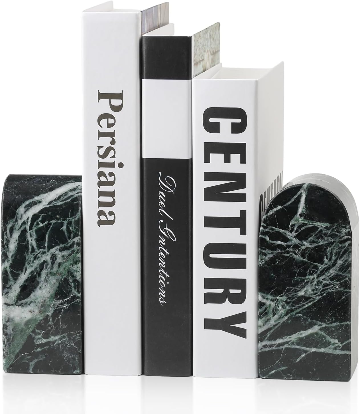 Koville Natural Italian Marble Bookends for Shelves, Book Ends for Heavy Books, 13LBS Ultra Heavy Duty Book Holders, Triumphal Arch Bookends Office Bookshelf Decor for CDs/Video Games(Bianco Carrara)