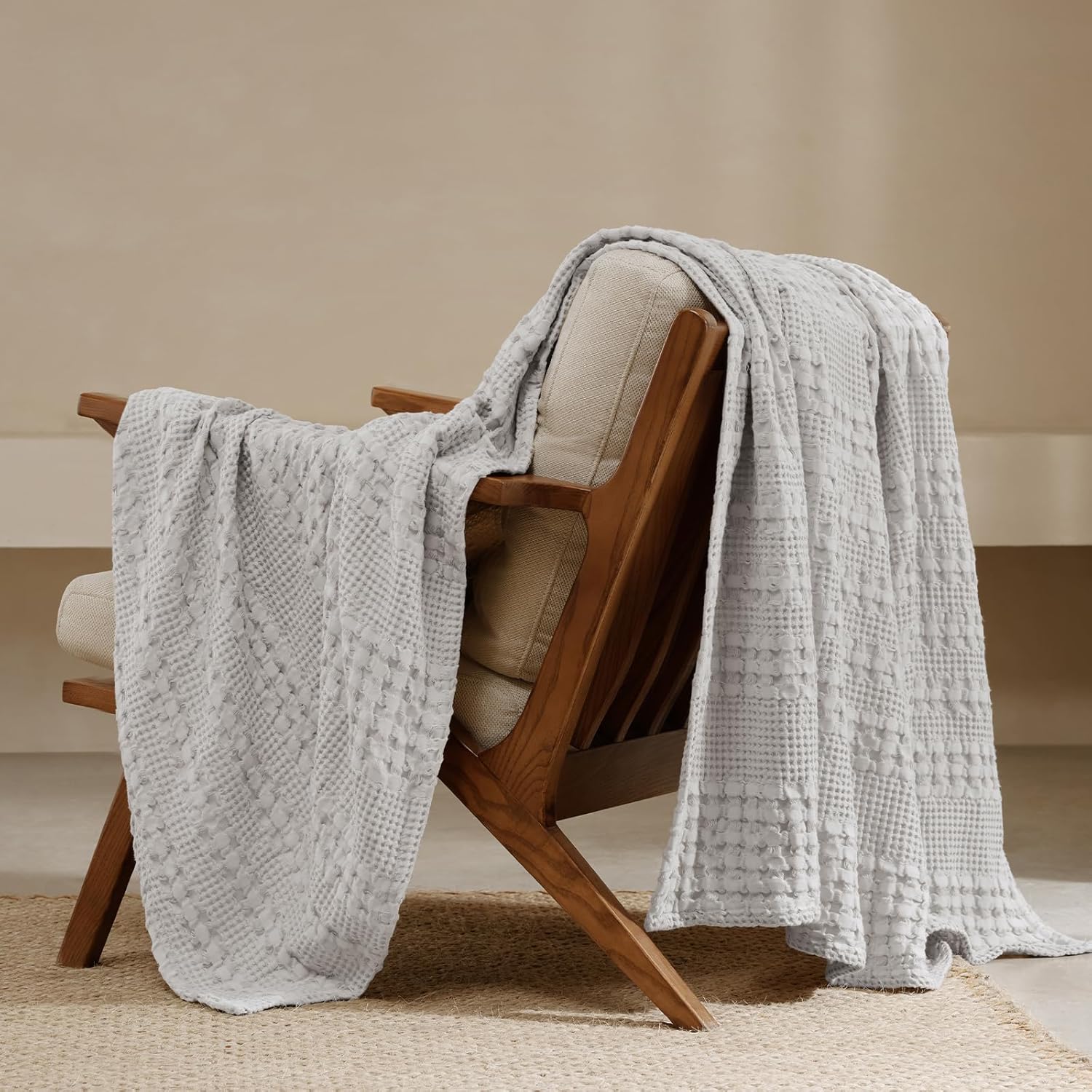 PHF 100% Cotton Waffle Weave Blanket King Size for Bed, Soft Lightweight & Breathable, All-Season Comfort, 300 GSM Luxury Aesthetic Blanket for Home Decor, 108"x90", Oatmeal