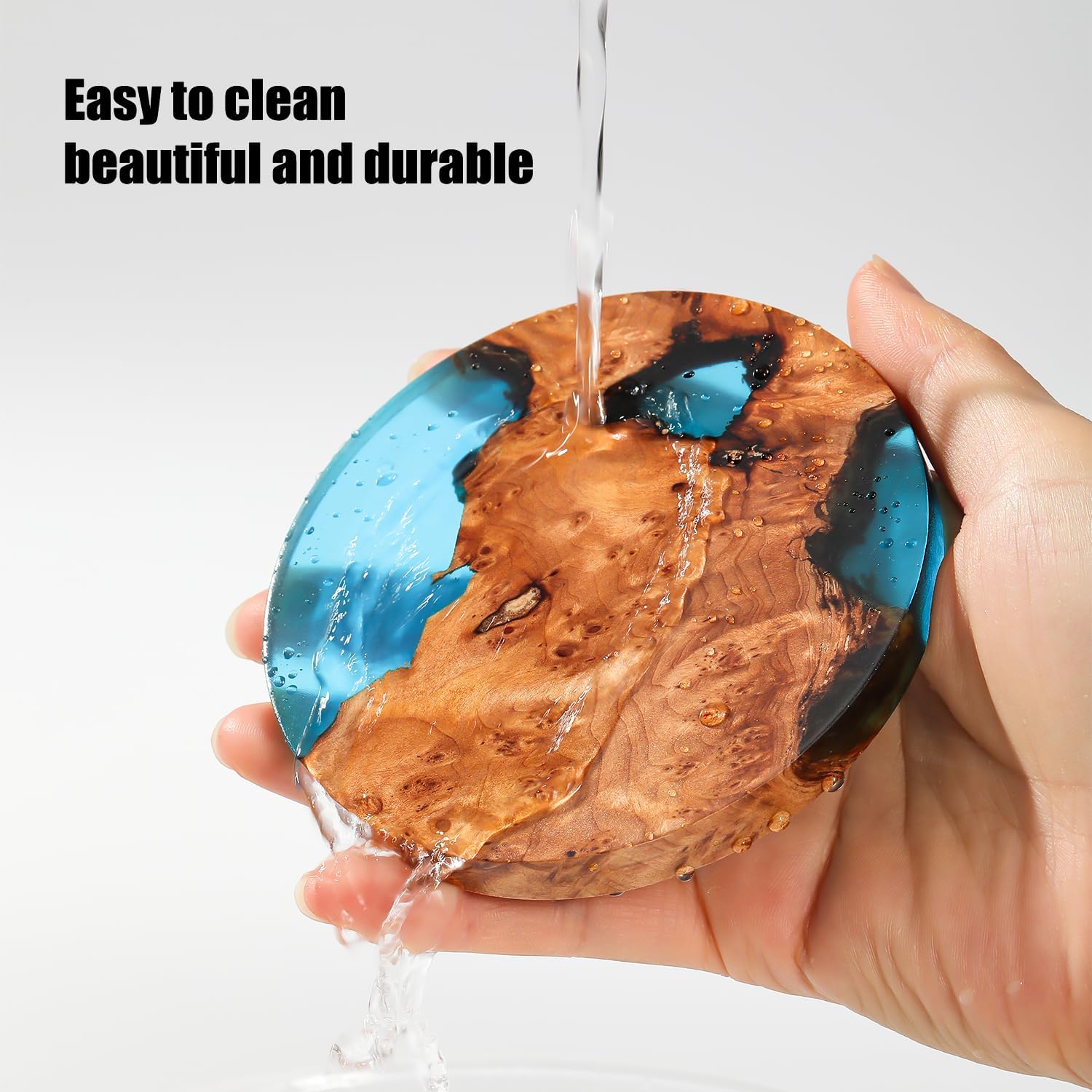 Drink Coaster Set, Wooden Coasters, Resin Coaster for Coffee Table, Tabletop Decorative Artwork, Unique, Handmade & Aesthetically Pleasing for Home, Office, Bar Decor,Coasters Set of 6 with Holder(6)