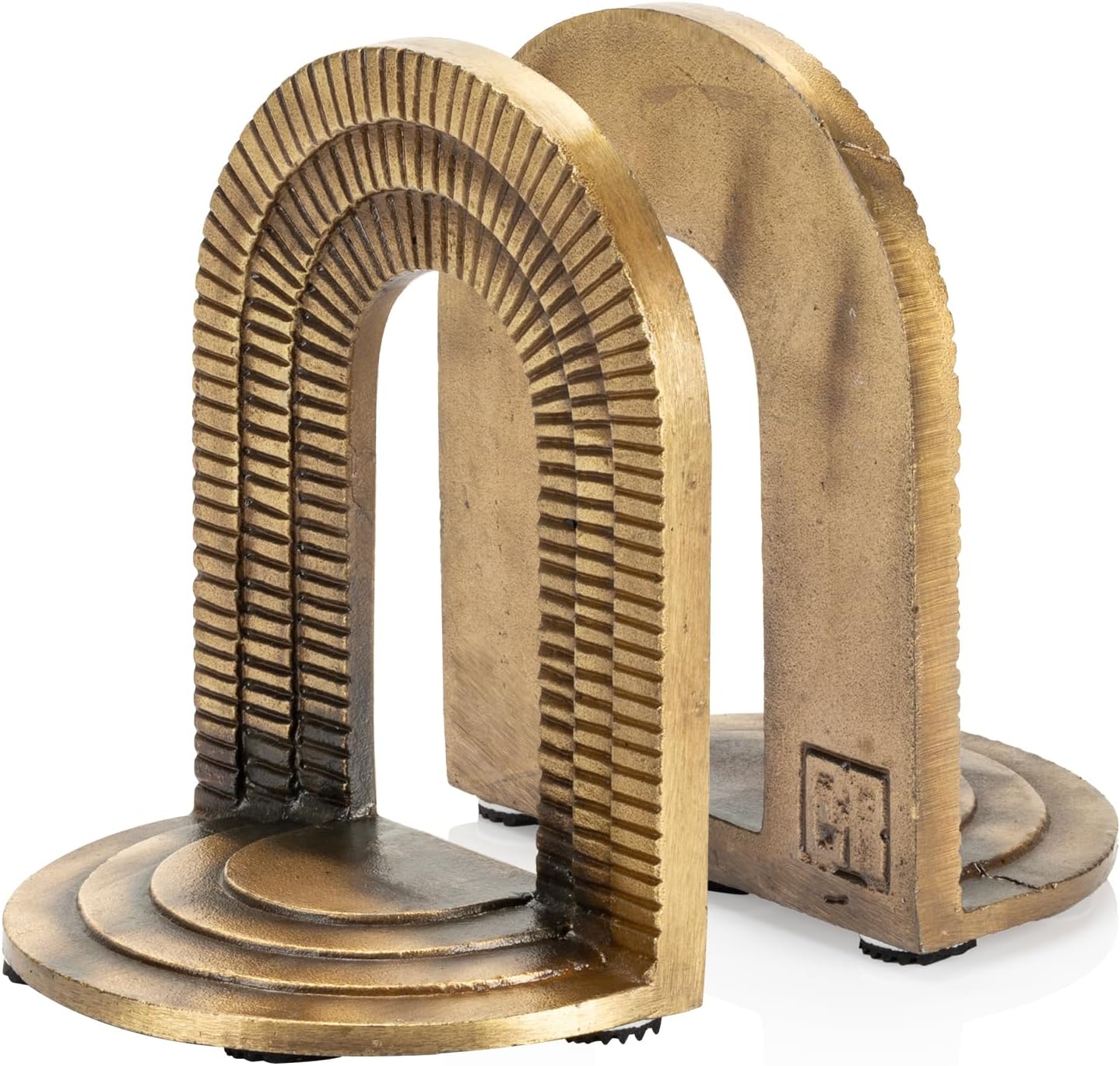 CRAFTSMAN ROAD Cast Iron Brick Arch Bookends Set, Antique Brass Book Ends, 2 Decorative Book Holders for Shelves or Bookcase, Stylish Brass, Non-Skid Anti-Slip Heavy Duty, Home Décor Gift