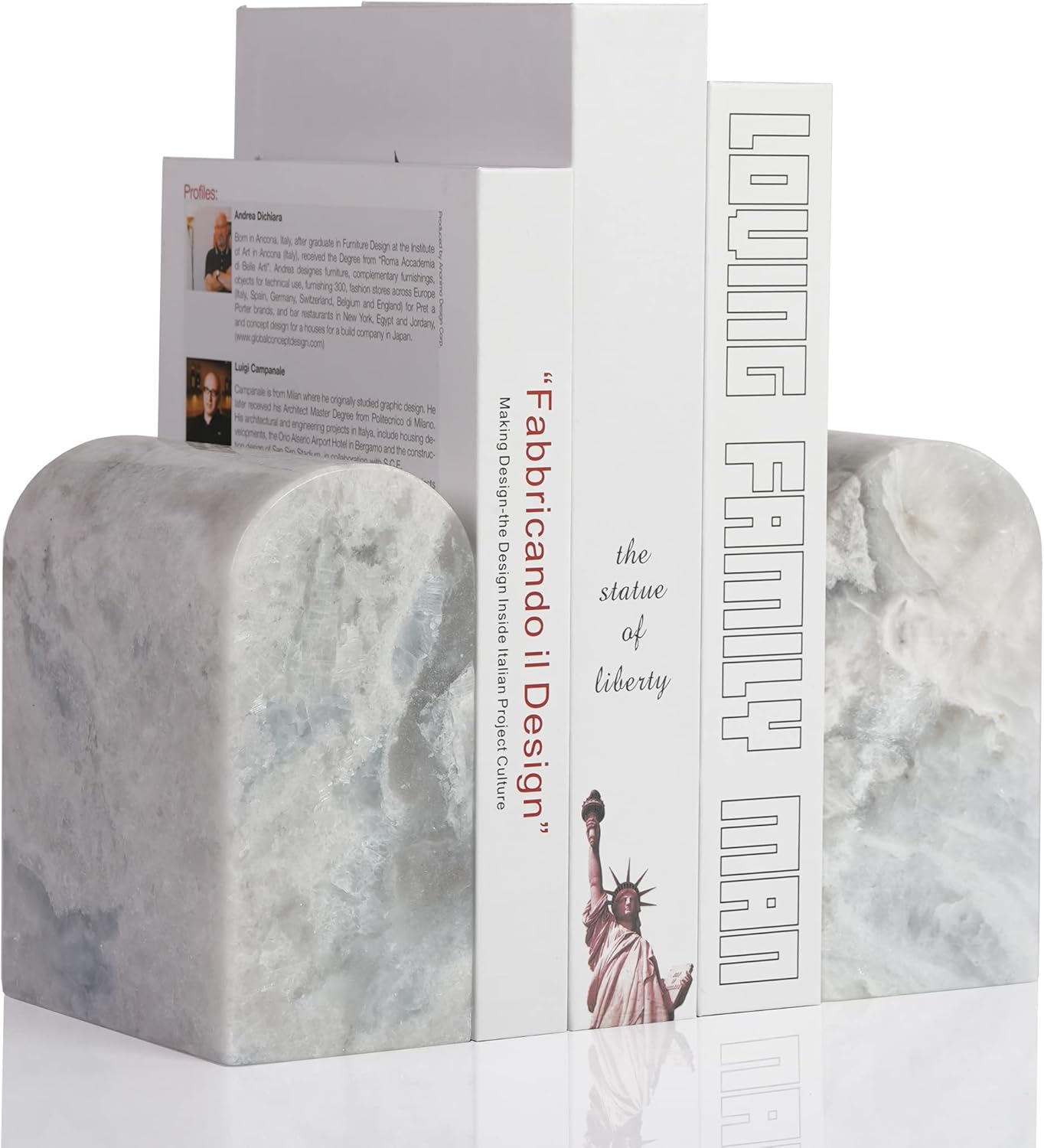 Koville Natural Italian Marble Bookends for Shelves, Book Ends for Heavy Books, 13LBS Ultra Heavy Duty Book Holders, Triumphal Arch Bookends Office Bookshelf Decor for CDs/Video Games(Bianco Carrara)