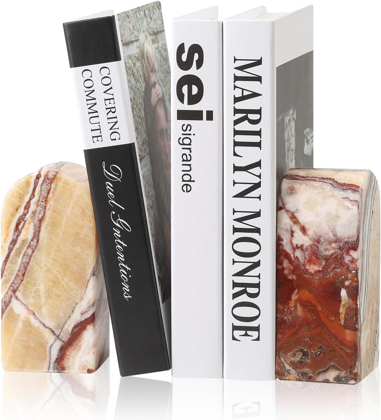 Koville Natural Italian Marble Bookends for Shelves, Book Ends for Heavy Books, 13LBS Ultra Heavy Duty Book Holders, Triumphal Arch Bookends Office Bookshelf Decor for CDs/Video Games(Bianco Carrara)