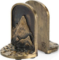 CRAFTSMAN ROAD Cast Iron Mountain Bookends Set, Antique Brass Book Ends, 2 Decorative Book Holders for Shelves or Bookcase, Stylish Brass, Non-Skid Anti-Slip Heavy Duty, Home Décor Gift