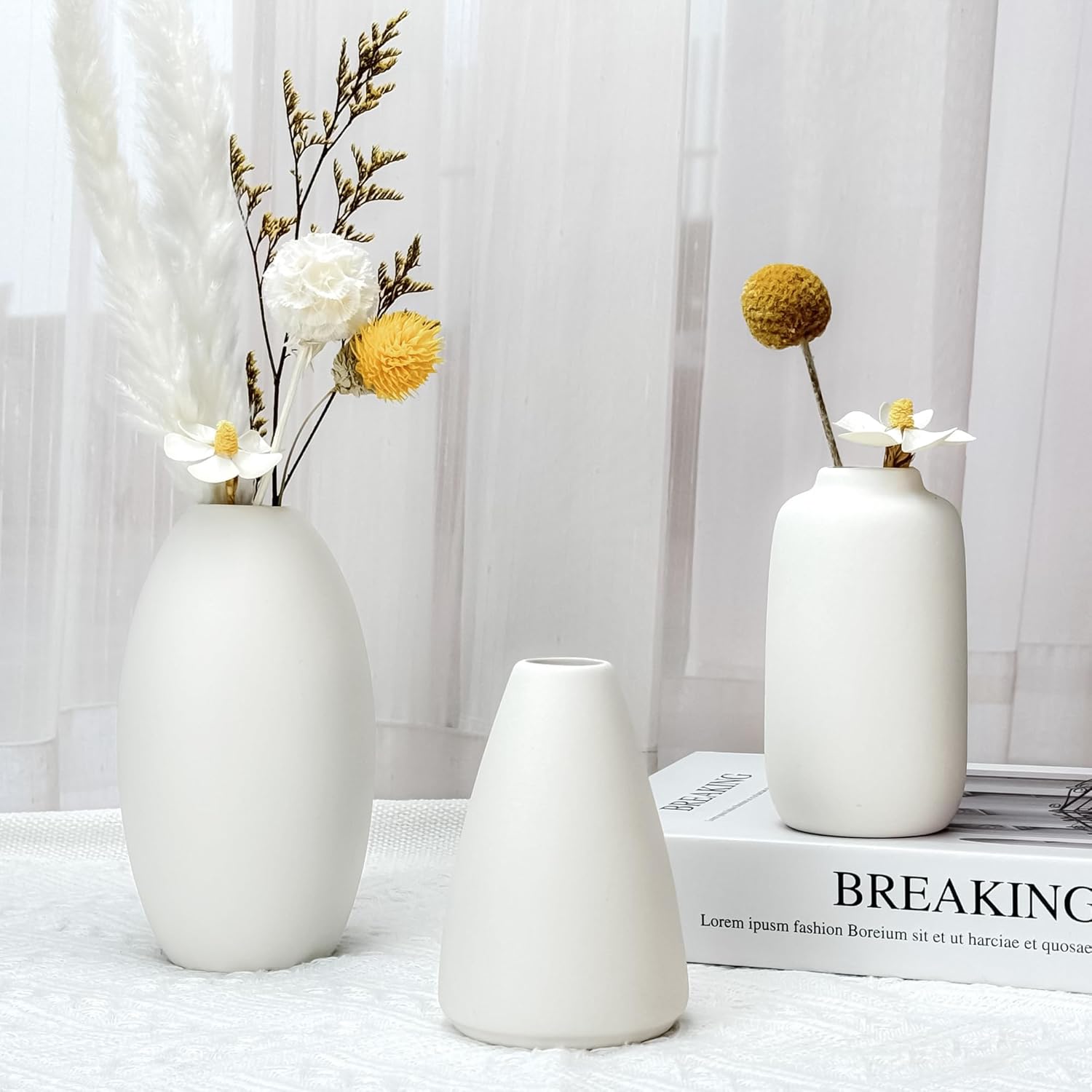White Vases Set of 10, Small Ceramic Flower Vases Bulk Bud Vases for Wedding Table Centerpieces Decor Pampas Grass Modern Boho Home Party Decor DIY Gift