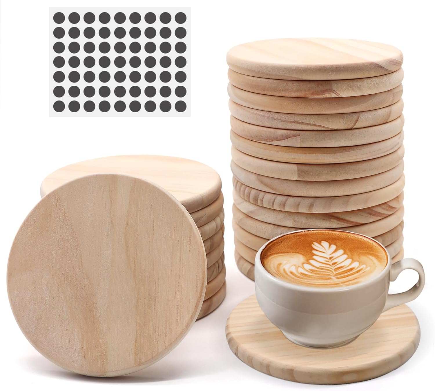 60 PCS Unfinished Square Wood Coasters, SIJDIEE 4 Inch Blank Wooden Craft Coasters with Non-Slip Foam Pad Stickers for DIY Burning Stained Painting Wood Engraving Home Decoration Supplies