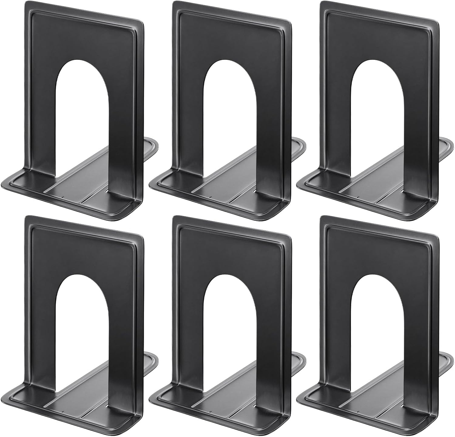 MaxGear Book Ends Universal Premium Bookends for Shelves, Non-Skid Bookend, Heavy Duty Metal Book Stopper for Books/Movies/CDs/Video Games, 6 x 4.6 x 6 in, Black,8 Pairs/16 Pieces, Large