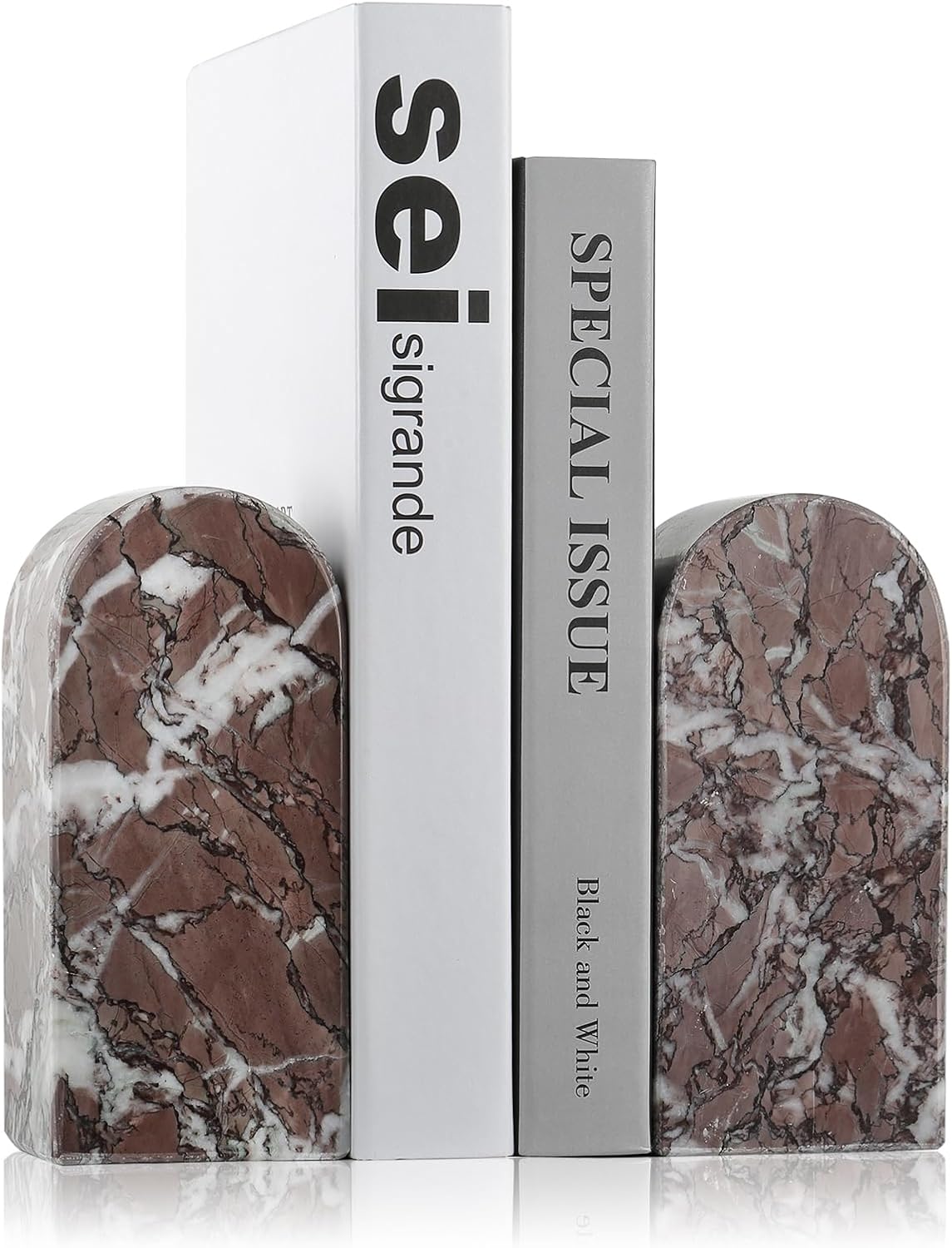 Koville Natural Italian Marble Bookends for Shelves, Book Ends for Heavy Books, 13LBS Ultra Heavy Duty Book Holders, Triumphal Arch Bookends Office Bookshelf Decor for CDs/Video Games(Bianco Carrara)