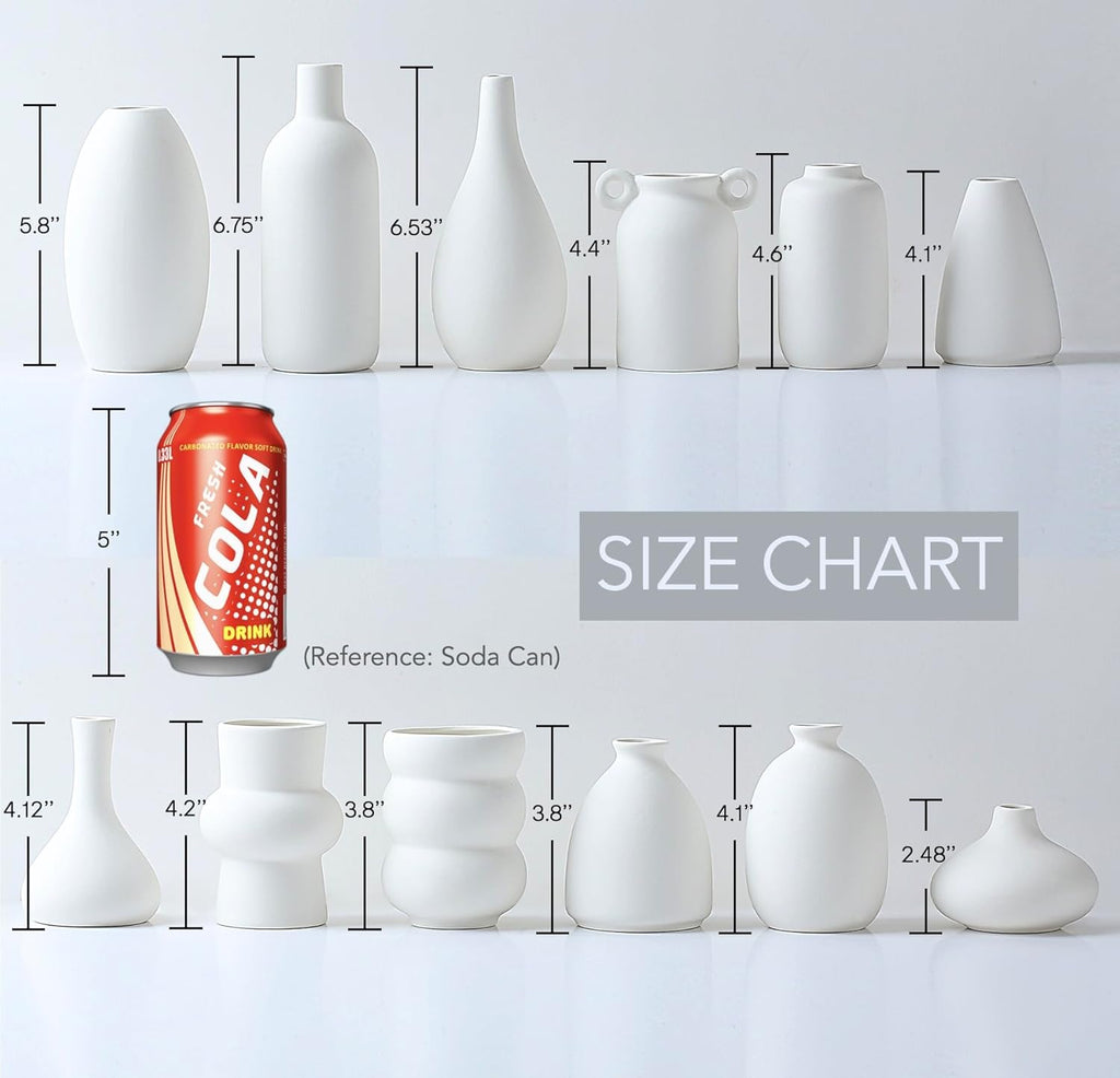 Set of 12 White Ceramic Vase for Pampas Grass Flowers, Japandi Small Vases in Bulk for Wedding Centerpieces, Shelf and Table Decorations, Living Room and Bedroom Decor, DIY Gift