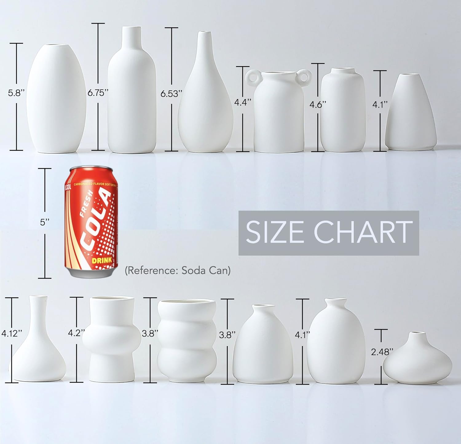 Set of 12 White Ceramic Vase for Pampas Grass Flowers, Japandi Small Vases in Bulk for Wedding Centerpieces, Shelf and Table Decorations, Living Room and Bedroom Decor, DIY Gift