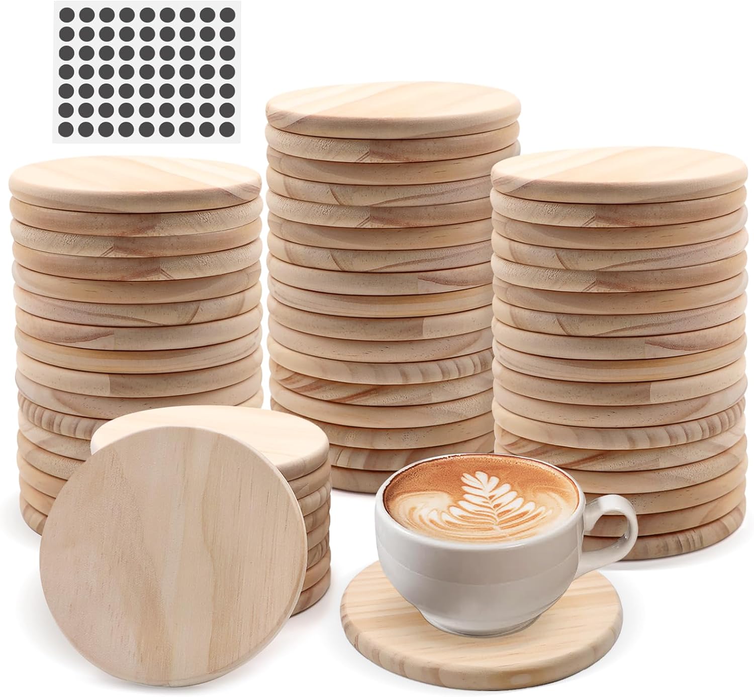 60 PCS Unfinished Square Wood Coasters, SIJDIEE 4 Inch Blank Wooden Craft Coasters with Non-Slip Foam Pad Stickers for DIY Burning Stained Painting Wood Engraving Home Decoration Supplies