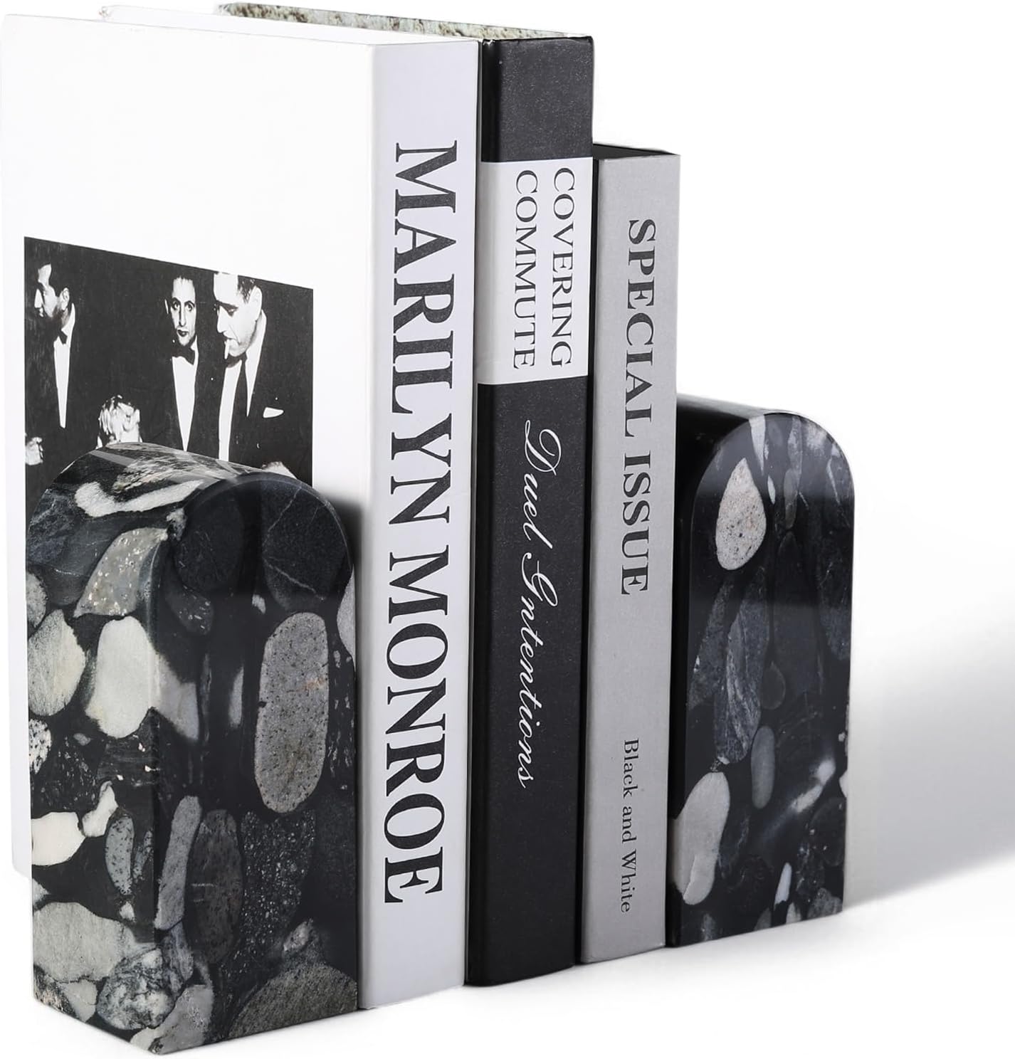 Koville Natural Italian Marble Bookends for Shelves, Book Ends for Heavy Books, 13LBS Ultra Heavy Duty Book Holders, Triumphal Arch Bookends Office Bookshelf Decor for CDs/Video Games(Bianco Carrara)