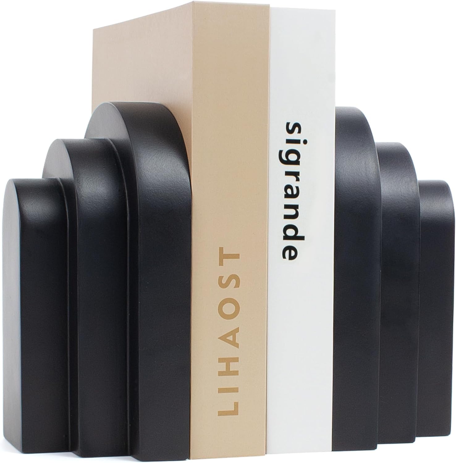 Heavy Duty Bookends for Shelves, 6.6 LBS Heavy Book Ends for Heavy Books, Decorative Modern Bookends with Faux Sandstone Look, Layered Arch Book Stopper for Bookshelf Holder Set of 2, Beige