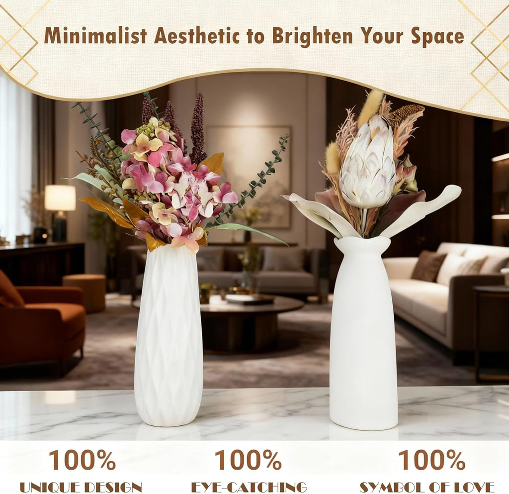 10-Piece 8 Inch White Ceramic Vases Set - Minimalist White Vases for Home Decor, Weddings, Pampas Grass & DIY Crafts | Rustic Matte White Ceramic Vases Bulk