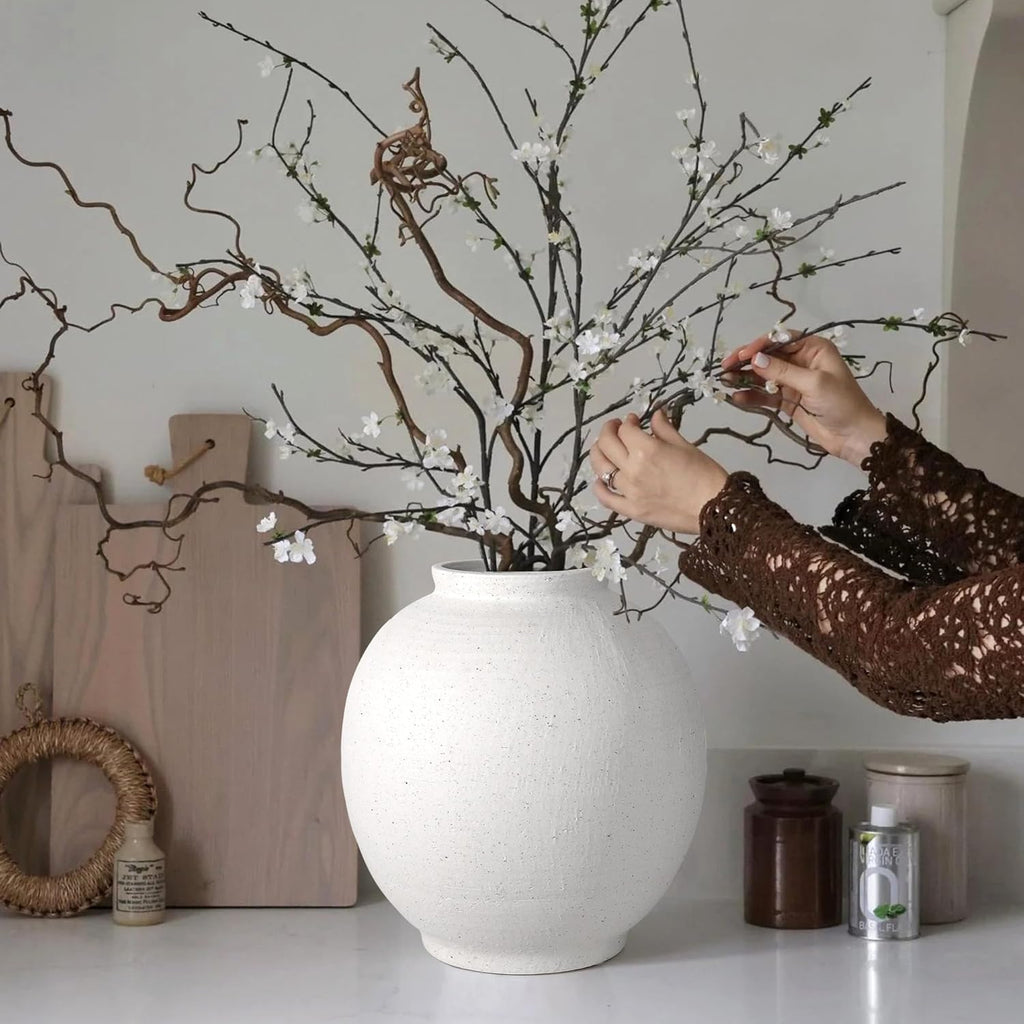 White Ceramic Large Vase - 11 Inch Round Modern Ceramic Vases,Tall Vase for Decor Living Room Table Decor and Festive Home Interiors