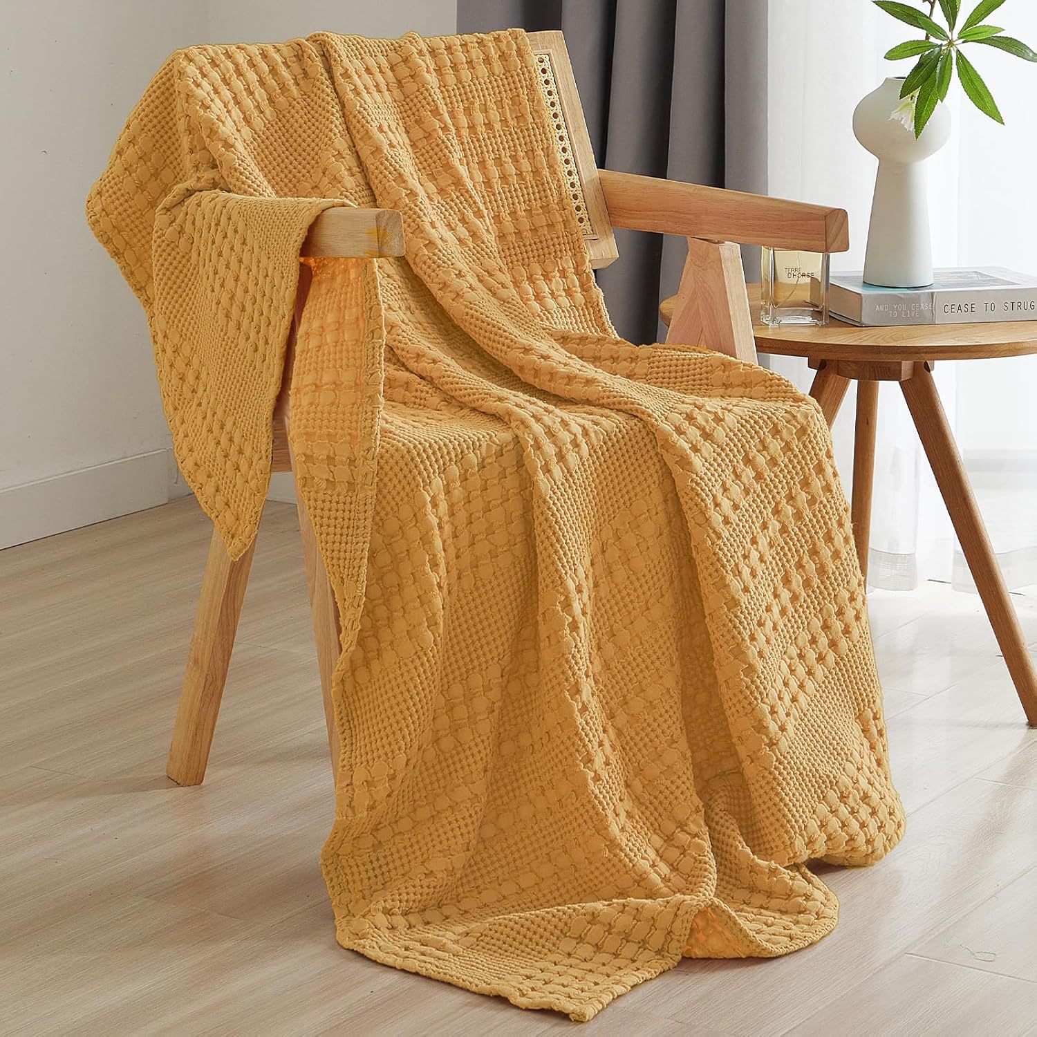 PHF 100% Cotton Waffle Weave Blanket King Size for Bed, Soft Lightweight & Breathable, All-Season Comfort, 300 GSM Luxury Aesthetic Blanket for Home Decor, 108"x90", Oatmeal