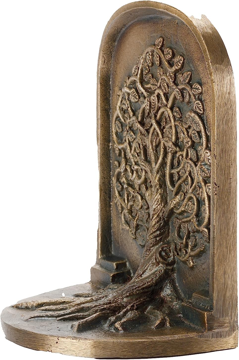 CRAFTSMAN ROAD Tree of Life Bookends, Antique Brass, 2 Decorative Bookends for Shelves or Bookcase, Cast Iron, Non-Skid Heavy Bookends, Home Décor Gift