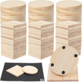 100 Pcs Unfinished Wood Coasters, 4 Inch Blank Wooden Coaster with Non Slip Foam Pad for DIY Stained Drawing Painting Wood Crafts Engraving Home Decoration Supplies(Round, Square)