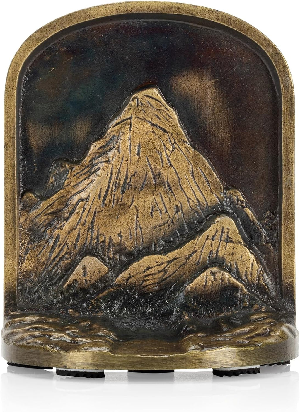 CRAFTSMAN ROAD Cast Iron Mountain Bookends Set, Antique Brass Book Ends, 2 Decorative Book Holders for Shelves or Bookcase, Stylish Brass, Non-Skid Anti-Slip Heavy Duty, Home Décor Gift