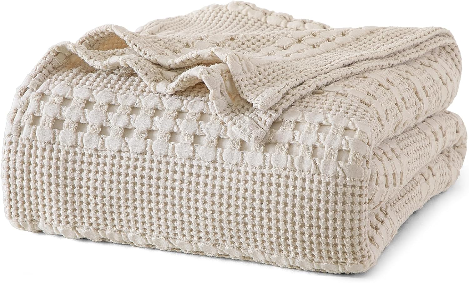 PHF 100% Cotton Waffle Weave Blanket King Size for Bed, Soft Lightweight & Breathable, All-Season Comfort, 300 GSM Luxury Aesthetic Blanket for Home Decor, 108"x90", Oatmeal