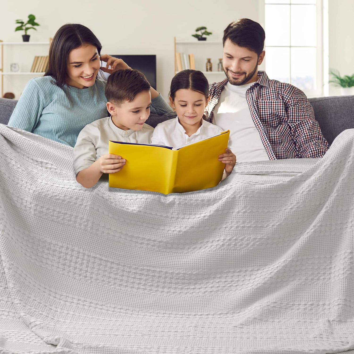 PHF 100% Cotton Waffle Weave Blanket King Size for Bed, Soft Lightweight & Breathable, All-Season Comfort, 300 GSM Luxury Aesthetic Blanket for Home Decor, 108"x90", Oatmeal