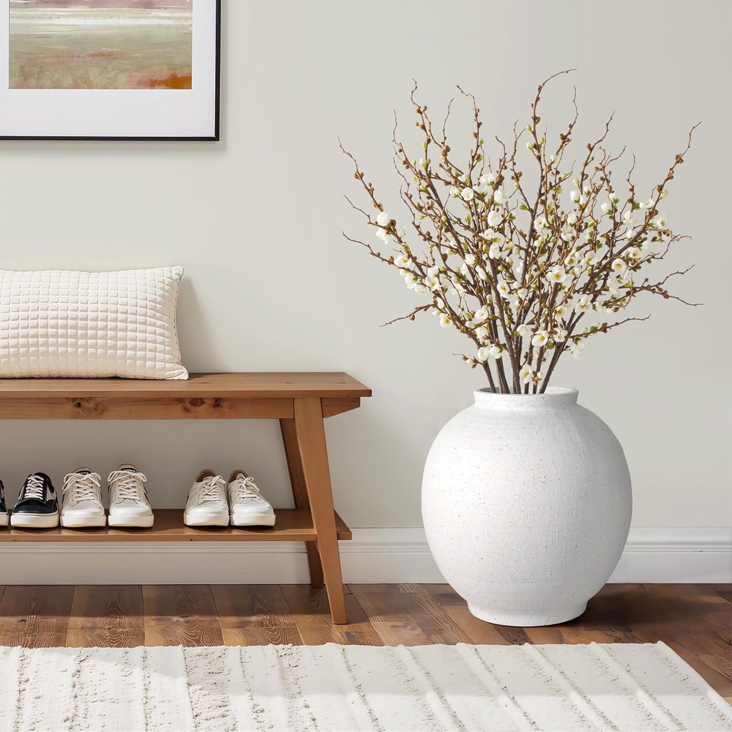 White Ceramic Large Vase - 11 Inch Round Modern Ceramic Vases,Tall Vase for Decor Living Room Table Decor and Festive Home Interiors