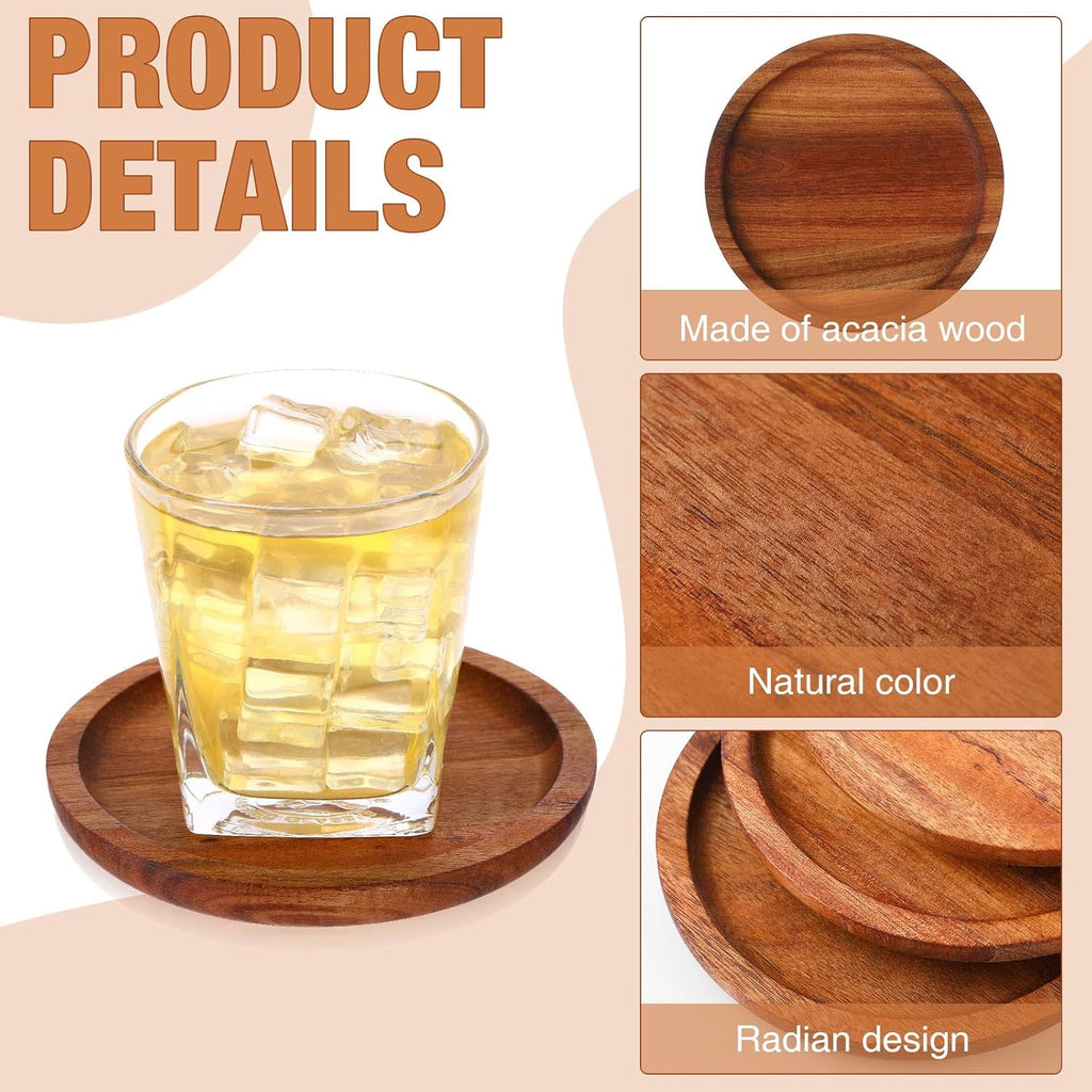 Gejoy 20 Pcs Wooden Coasters for Drinks 5 Inch Natural Stackable Acacia Wood Round Coasters Bulk for Coffee Tabletop Protection for Kinds of Cups Housewarming Gifts Home Bar Table Decor