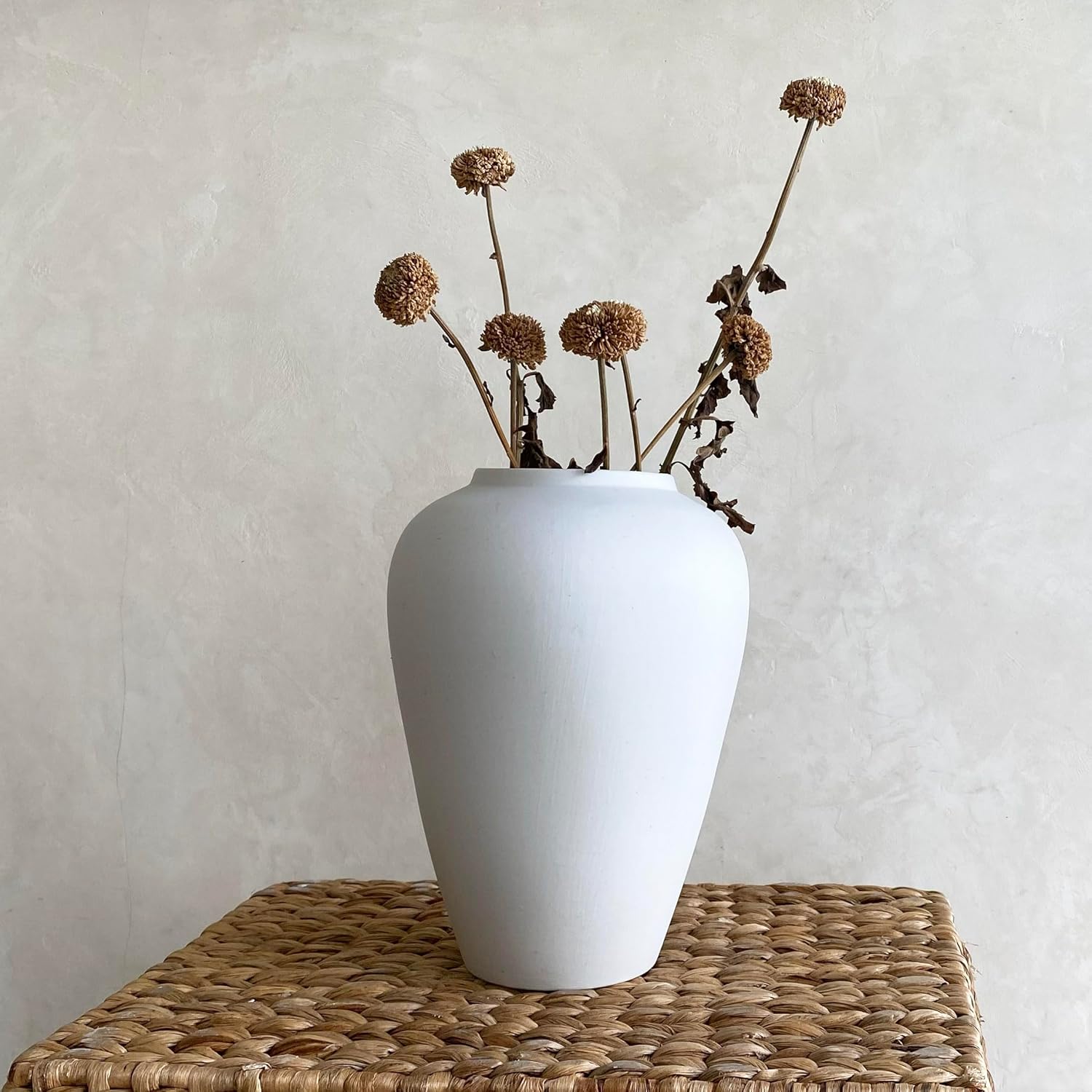 Ceramic Vase, White Color, Modern Minimalist Textured Vase for Home Decor, Bookshelf & Coffee Table Decor (White, 7" (18cm))