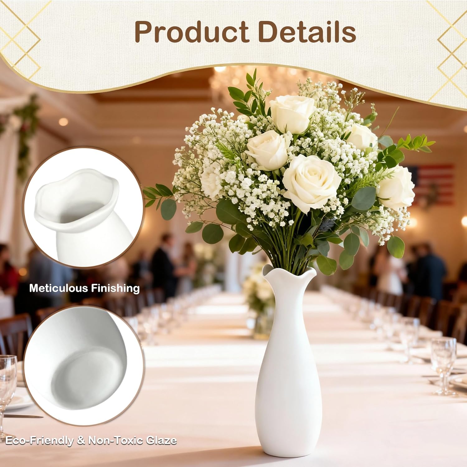 10-Piece 8 Inch White Ceramic Vases Set - Minimalist White Vases for Home Decor, Weddings, Pampas Grass & DIY Crafts | Rustic Matte White Ceramic Vases Bulk