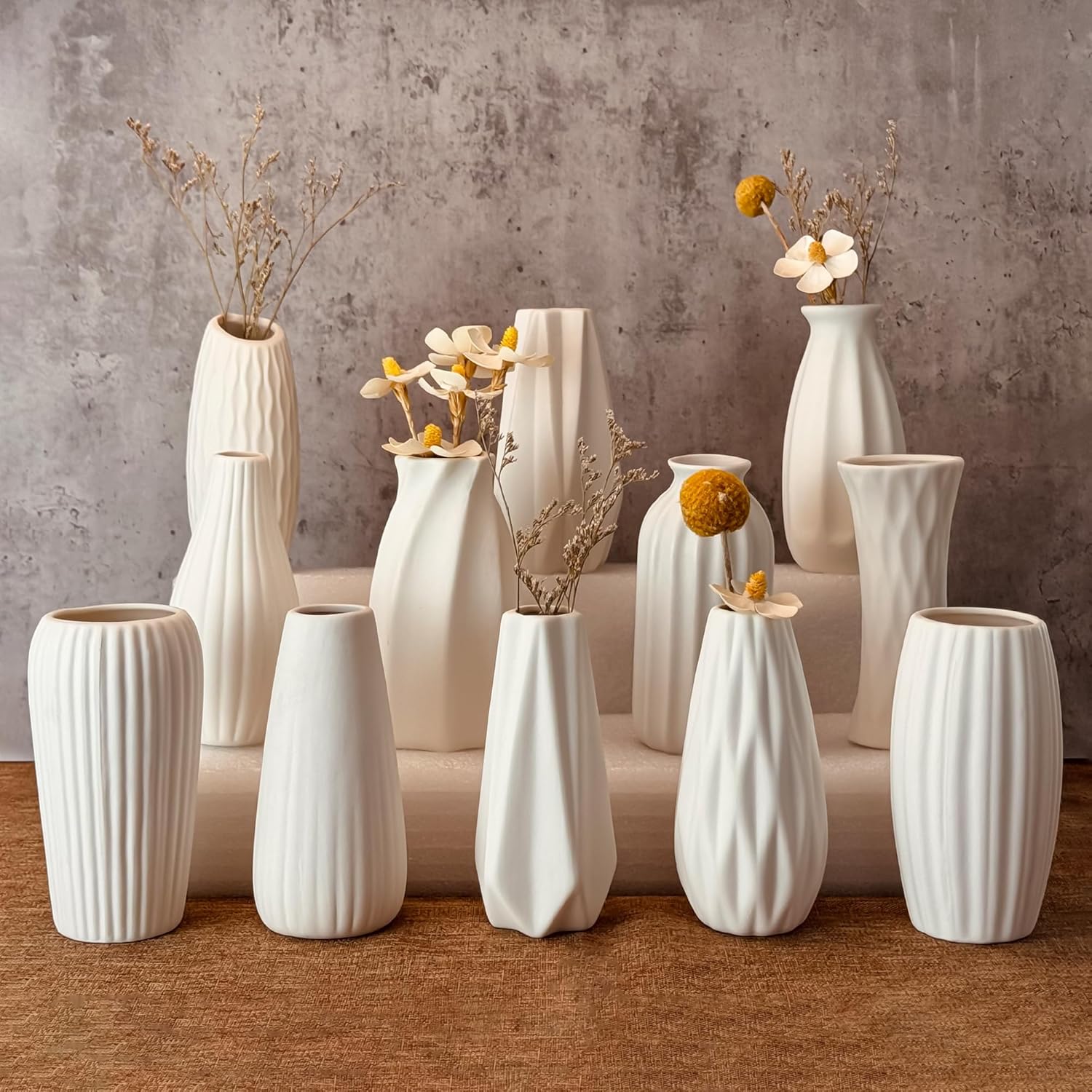 White Vases Set of 10, Small Ceramic Flower Vases Bulk Bud Vases for Wedding Table Centerpieces Decor Pampas Grass Modern Boho Home Party Decor DIY Gift