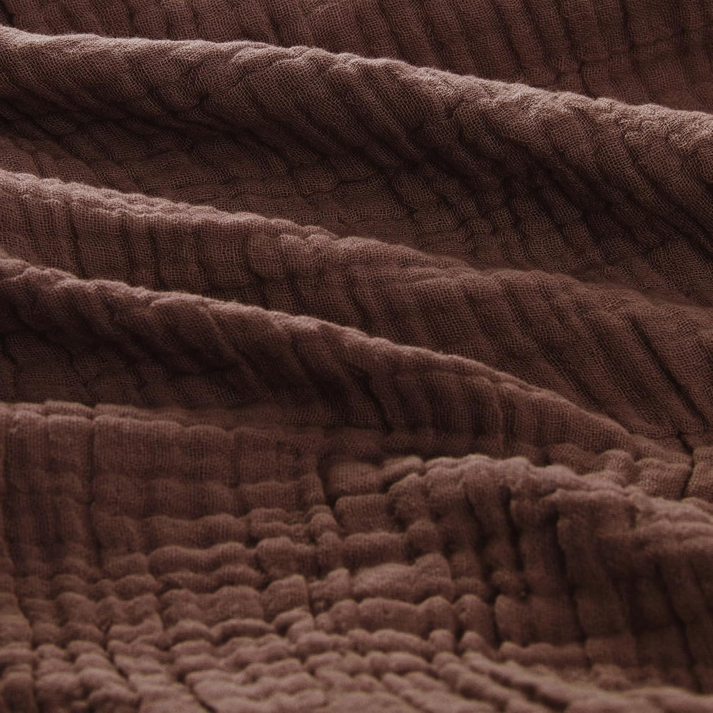 Carriediosa 100% Cotton Muslin Throw Blanket 108" X 90" King Size，4-Layers Summer Gauze Throws for Bed Couch，Soft Lightweight Breathable Linen Blankets Bedspread for Adults All Season，Dark Brown