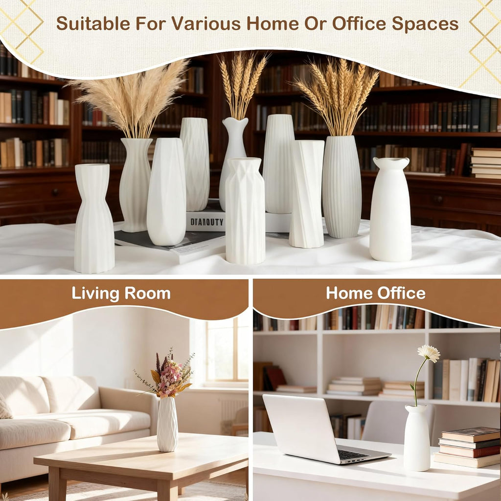 10-Piece 8 Inch White Ceramic Vases Set - Minimalist White Vases for Home Decor, Weddings, Pampas Grass & DIY Crafts | Rustic Matte White Ceramic Vases Bulk
