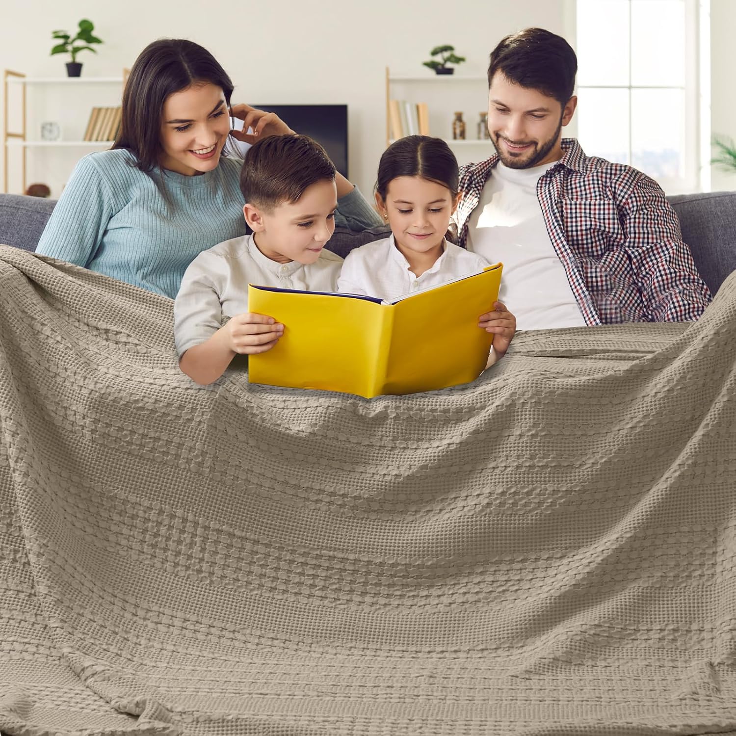PHF 100% Cotton Waffle Weave Blanket King Size for Bed, Soft Lightweight & Breathable, All-Season Comfort, 300 GSM Luxury Aesthetic Blanket for Home Decor, 108"x90", Oatmeal