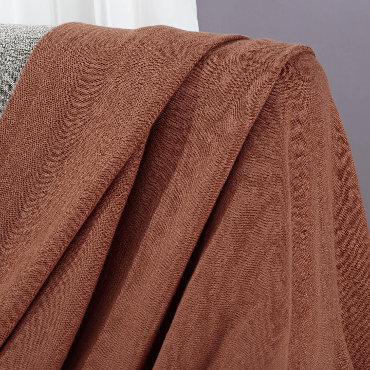 Chezmoi Collection Brussels Belgian Flax Linen Throw Blanket, 50" x 70" - Pre-Washed Super Soft Lightweight Breathable Summer Blanket Sedona Red Color for Living Room Couch & Bed