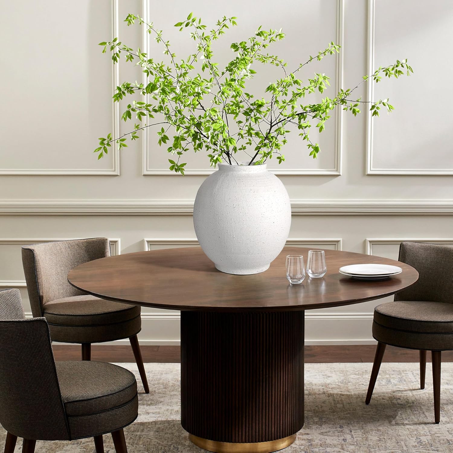 White Ceramic Large Vase - 11 Inch Round Modern Ceramic Vases,Tall Vase for Decor Living Room Table Decor and Festive Home Interiors